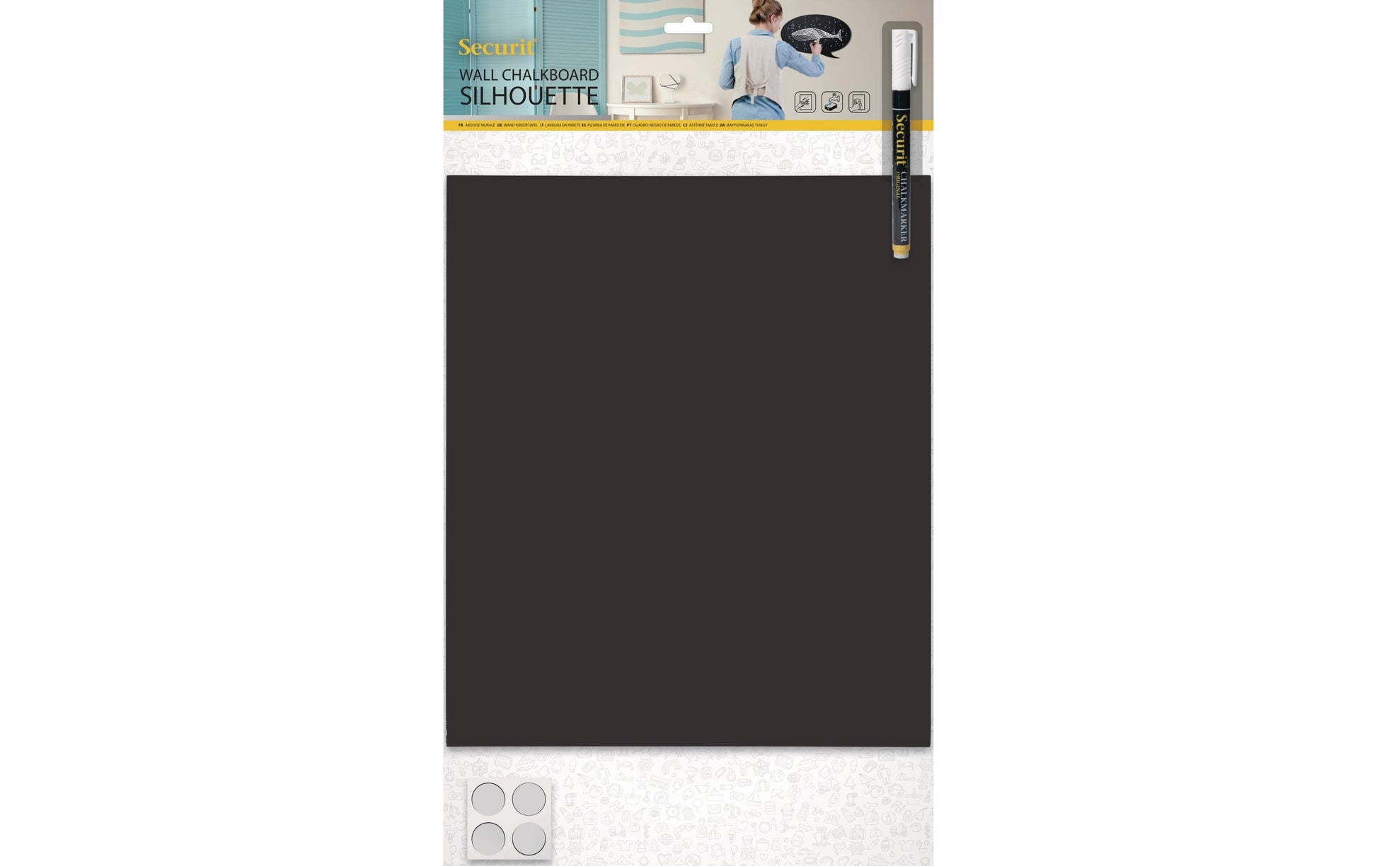 Securit Silhouette-Kreidetafel 'Rechteck' – 350 × 300 mm – Melamin, schwarz – beidseitig, für Kreidemarker