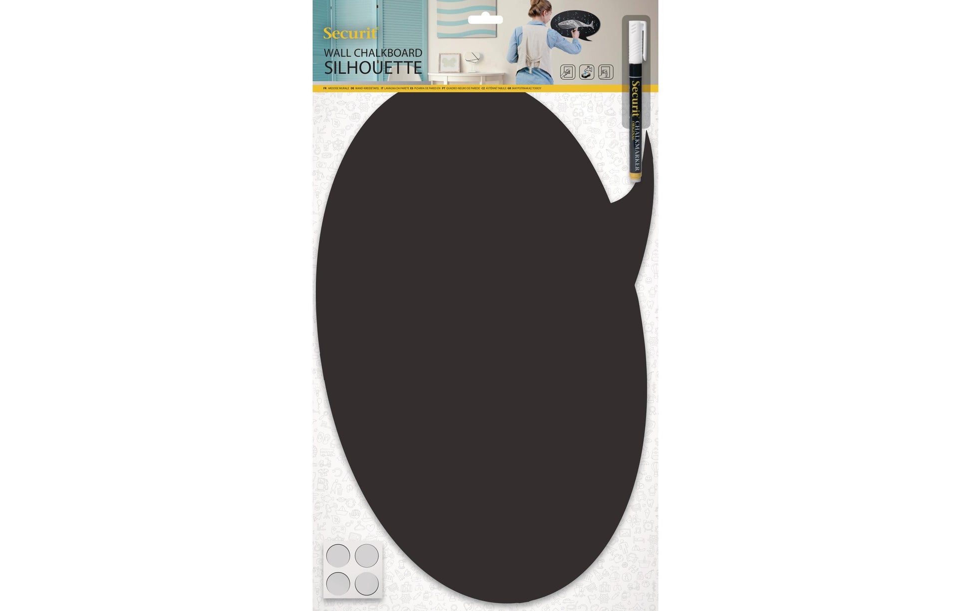 Securit Silhouette-Kreidetafel Sprechblase – 53 × 30 mm – Kunststoff, schwarz – beidseitig, für Kreidemarker