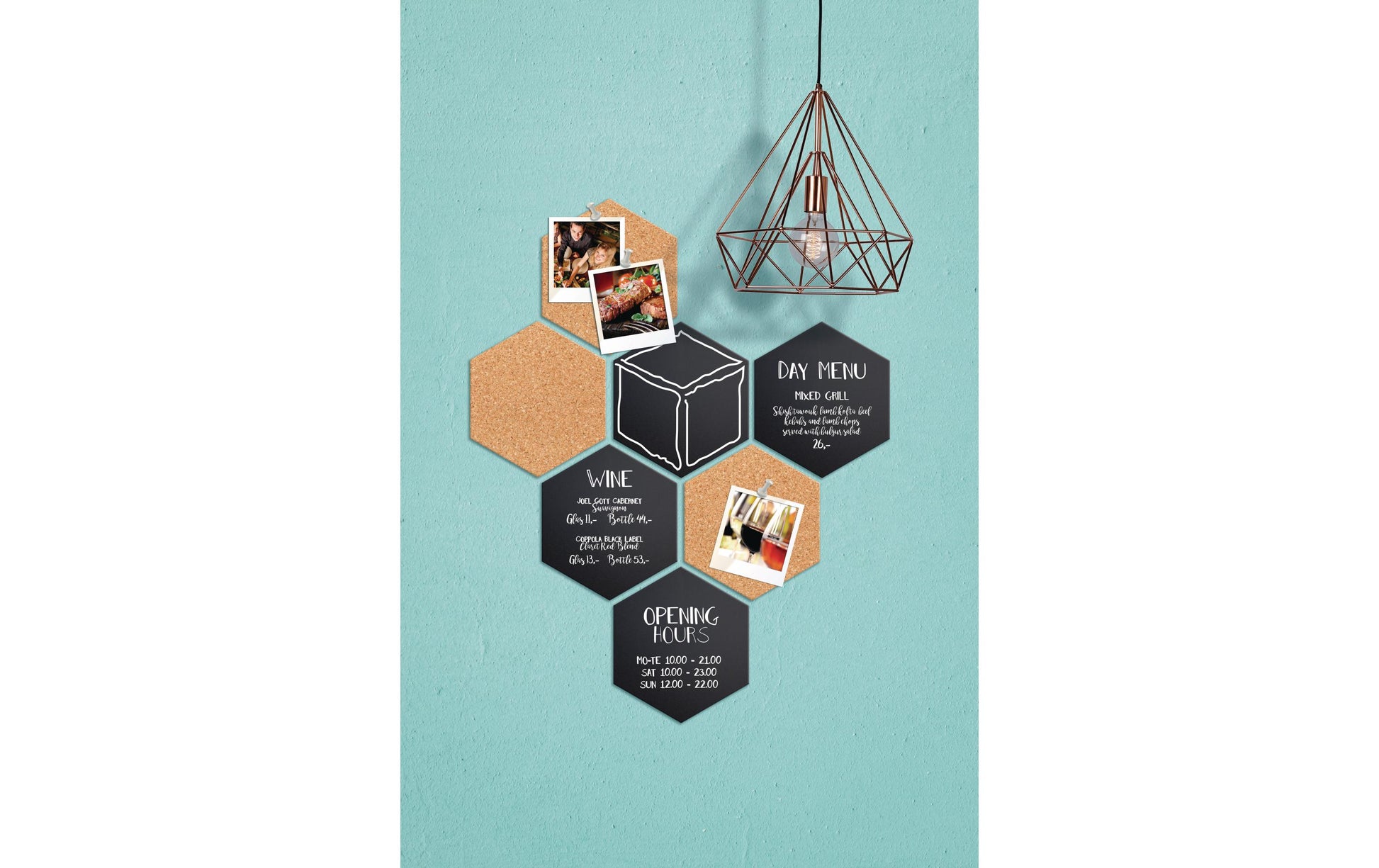 Securit Minikreidetafel/Schilder FB-CB-HEX – 155 × 179 mm – Kork, Metall, schwarz/braun – beidseitig – 7 Stk.