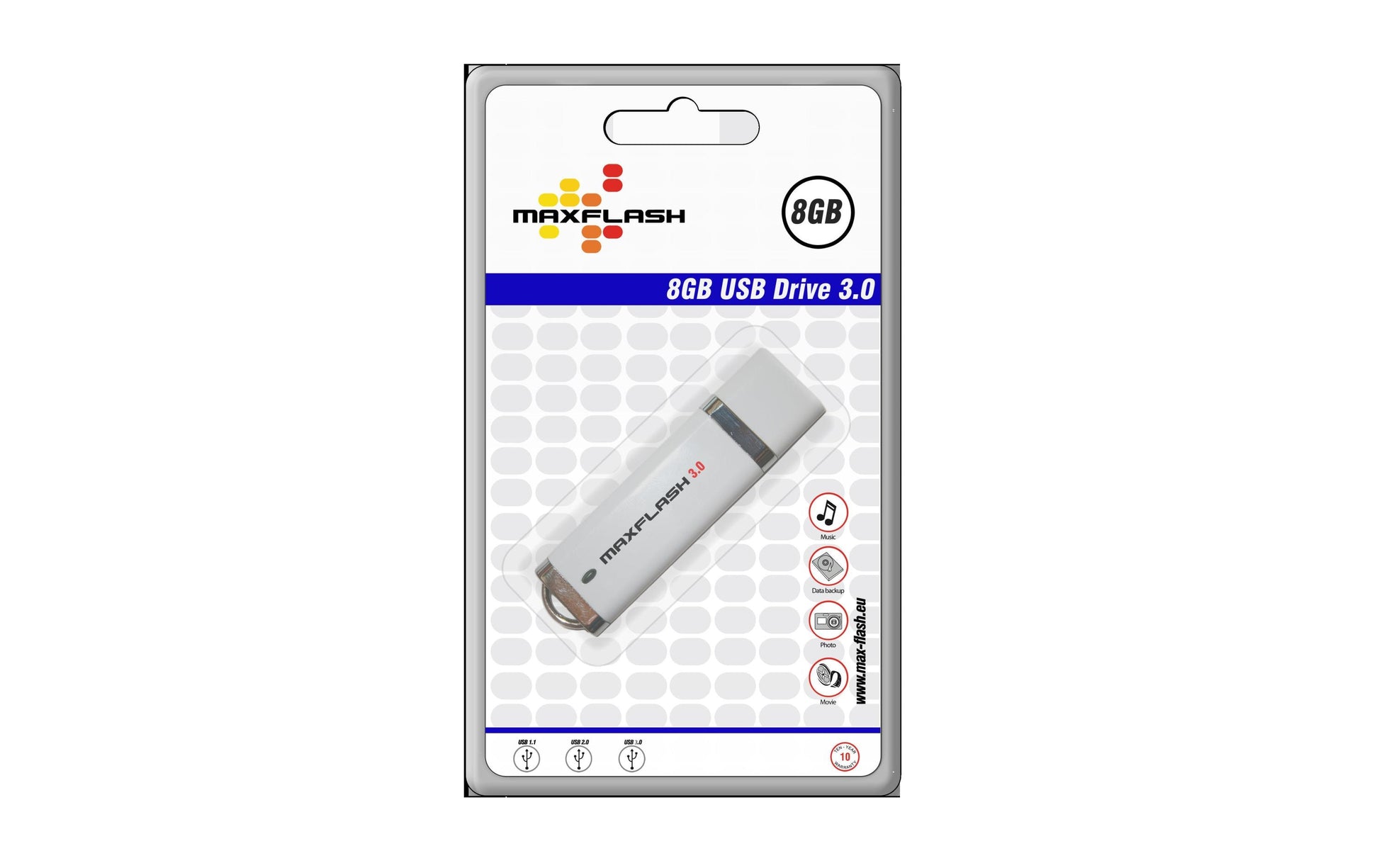 MaxFlash USB-Stick 8 GB – USB-A USB 3.2 Gen 1, 45/25 MB/s, mit Kappe, Weiss