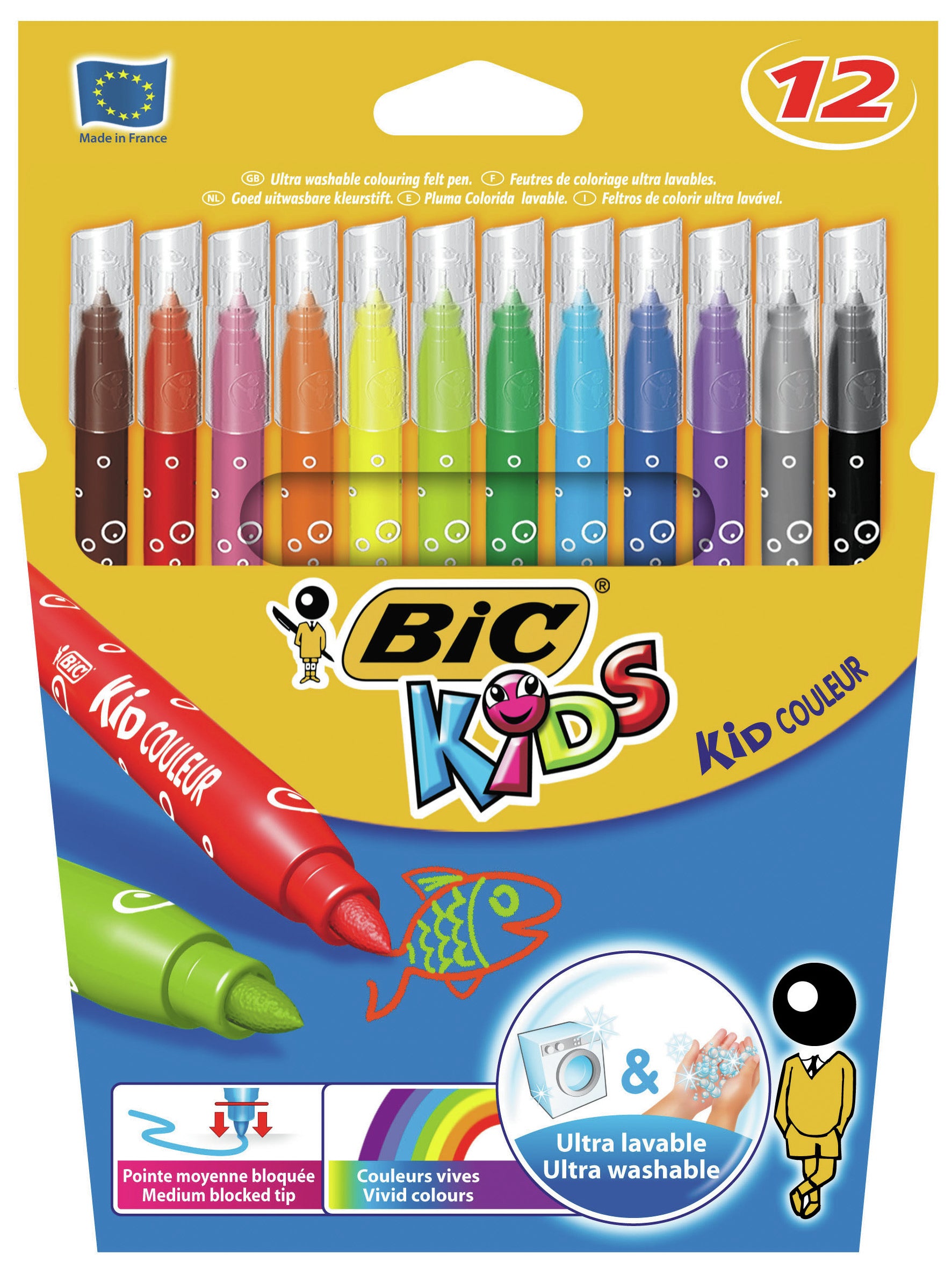 BIC Filzstifte, Strichbreite 0,8 mm, auswaschbar, 12 Farben