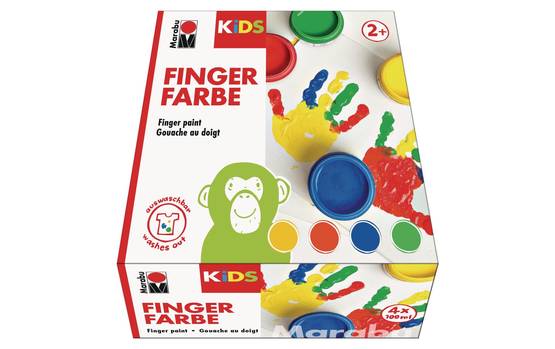 Marabu Fingerfarben – Set – 4 Farben, 4 × 100 ml, für Papier & Karton, Glas & Holz