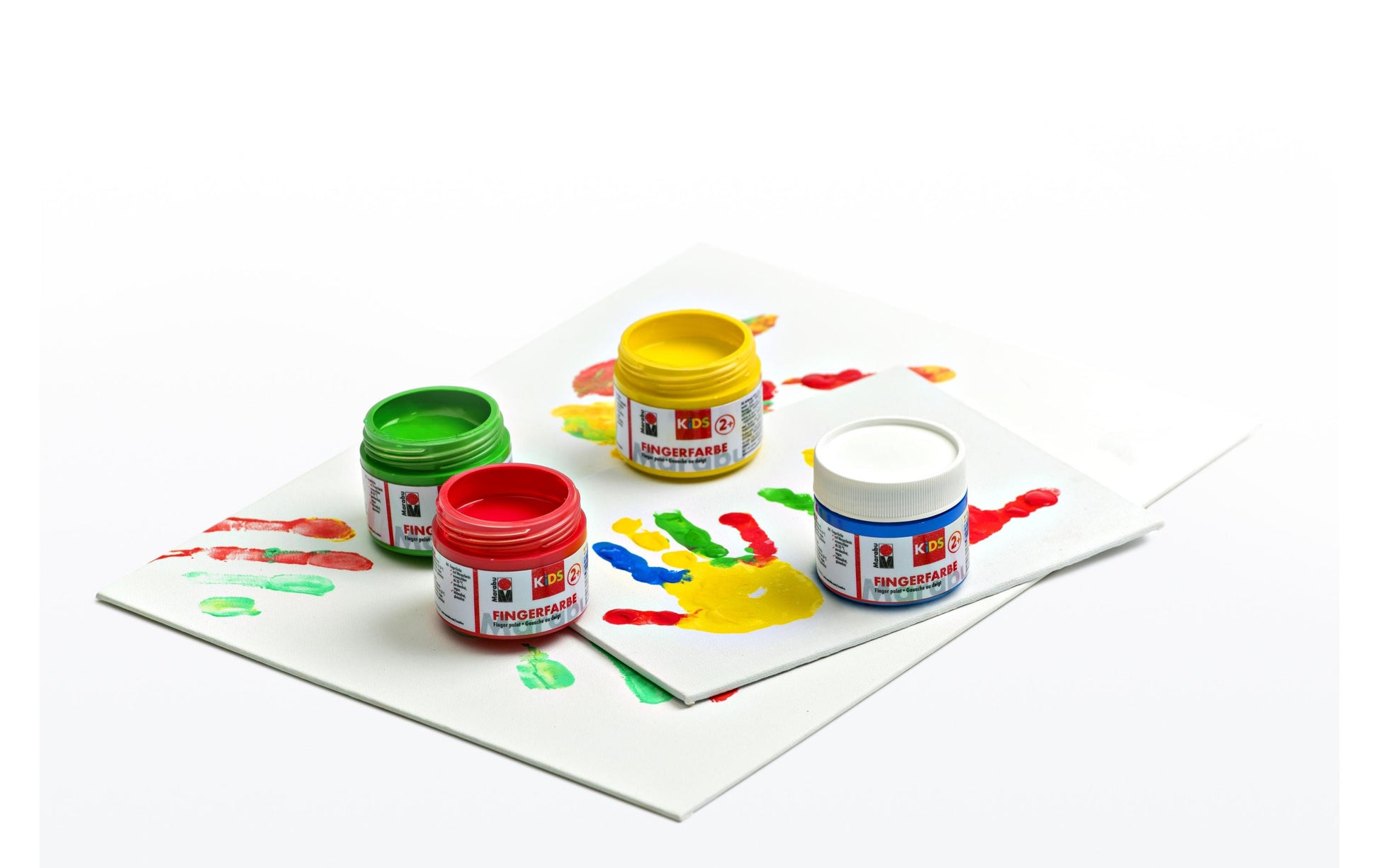 Marabu Fingerfarben – Set – 4 Farben, 4 × 100 ml, für Papier & Karton, Glas & Holz