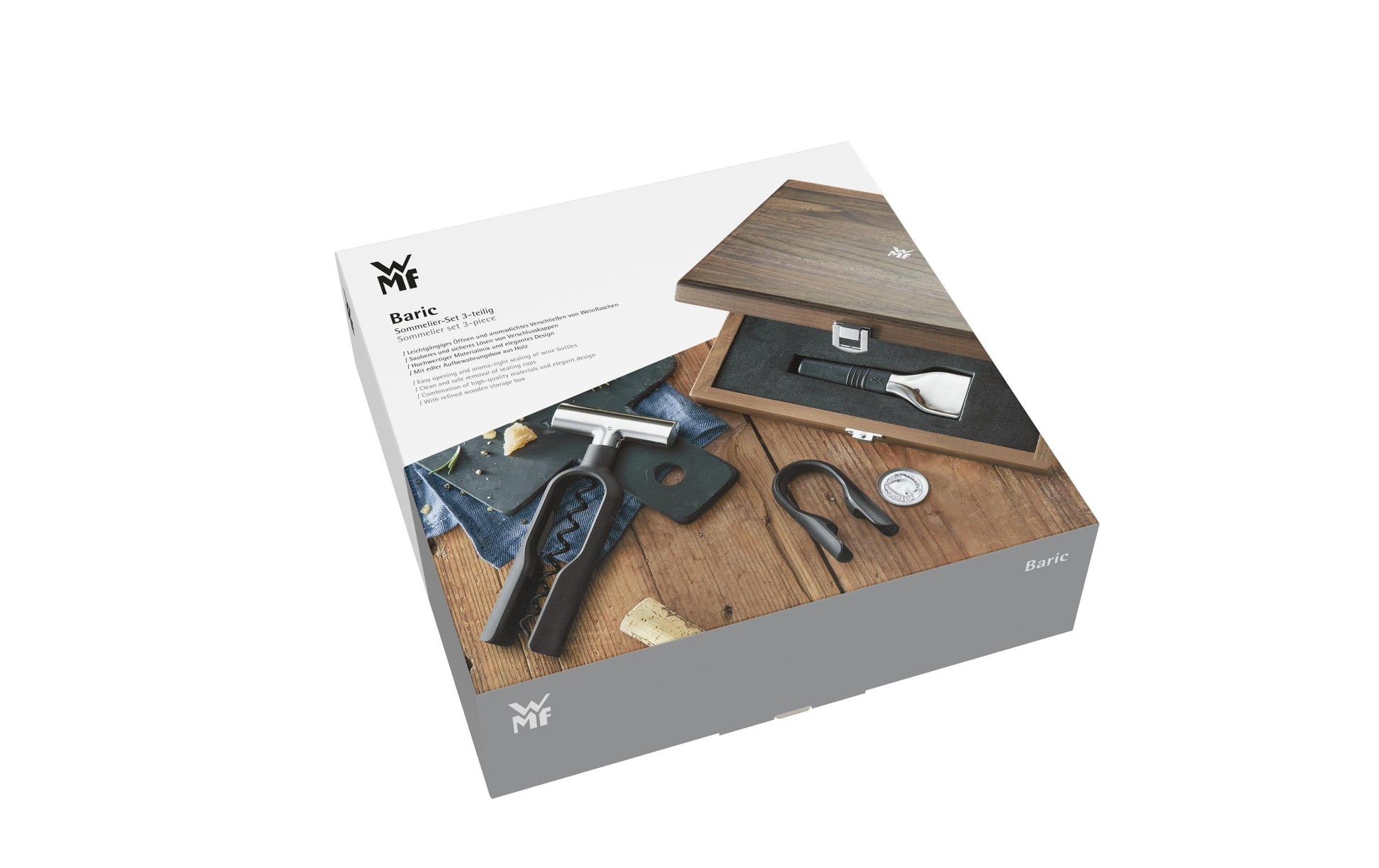 WMF Sommelier-Set – Edelstahl (Cromargan), Kunststoff, Holz (Walnuss), 3-teilig, mit Holzbox