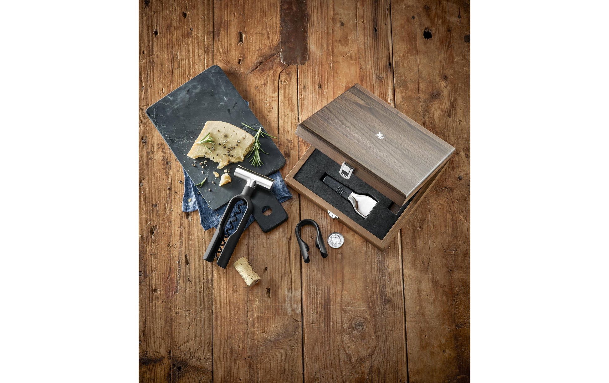 WMF Sommelier-Set – Edelstahl (Cromargan), Kunststoff, Holz (Walnuss), 3-teilig, mit Holzbox