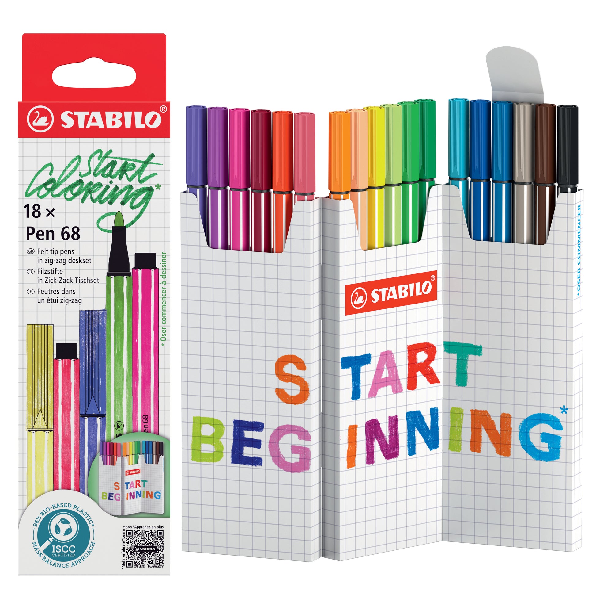 STABILO Pen 68 Filzstifte – Rundspitze, 1 mm, wasservermalbar, 18 Farben