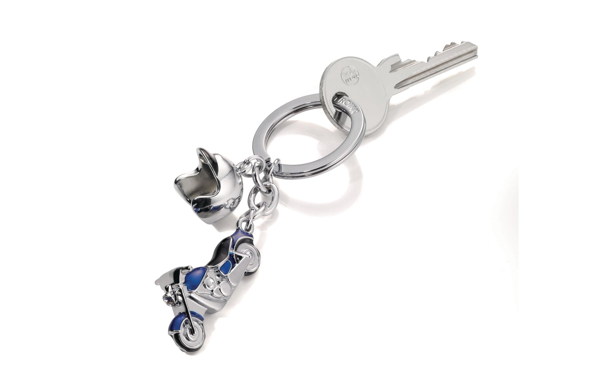 TROIKA Schlüsselanhänger Key Cruising Motorrad – Blau/Silber, 35 × 19 mm