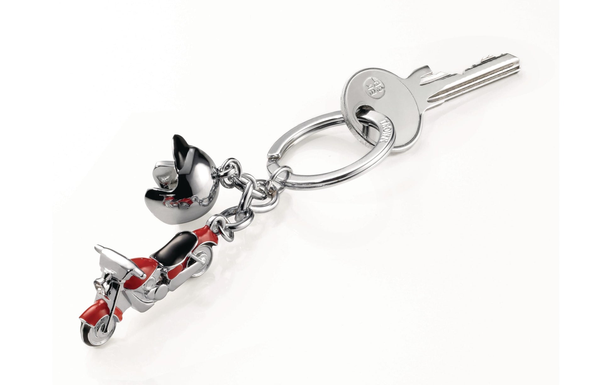 TROIKA Schlüsselanhänger Key Cruising Motorrad – Rot/Silber, 35 × 19 mm