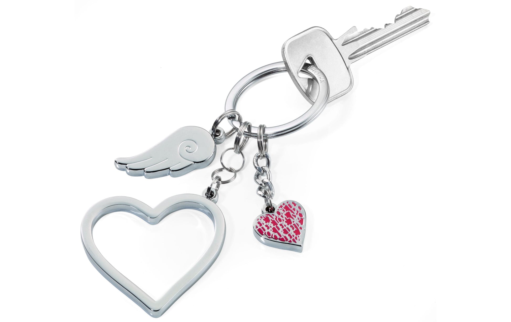 TROIKA Schlüsselanhänger Love in the Air Herz – Pink/Silber, 45 × 4 mm