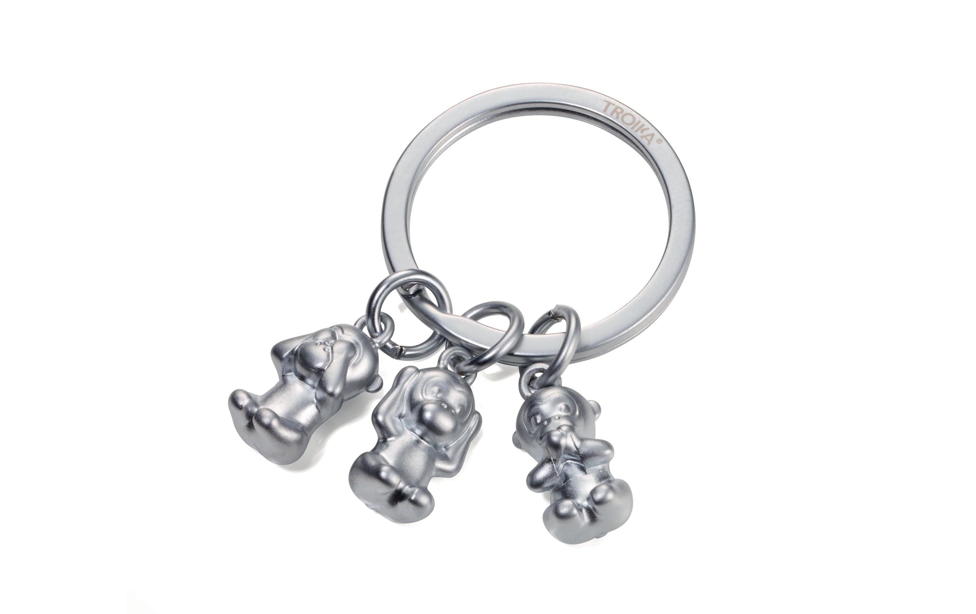 TROIKA Schlüsselanhänger Three Monkeys – Chrom, Silber, 30 × 9 mm
