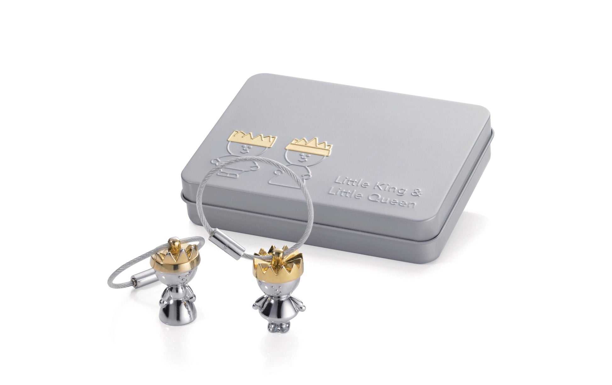 TROIKA Schlüsselanhänger Little King & Queen – Gold/Silber, 90 × 23 mm, 2er-Set