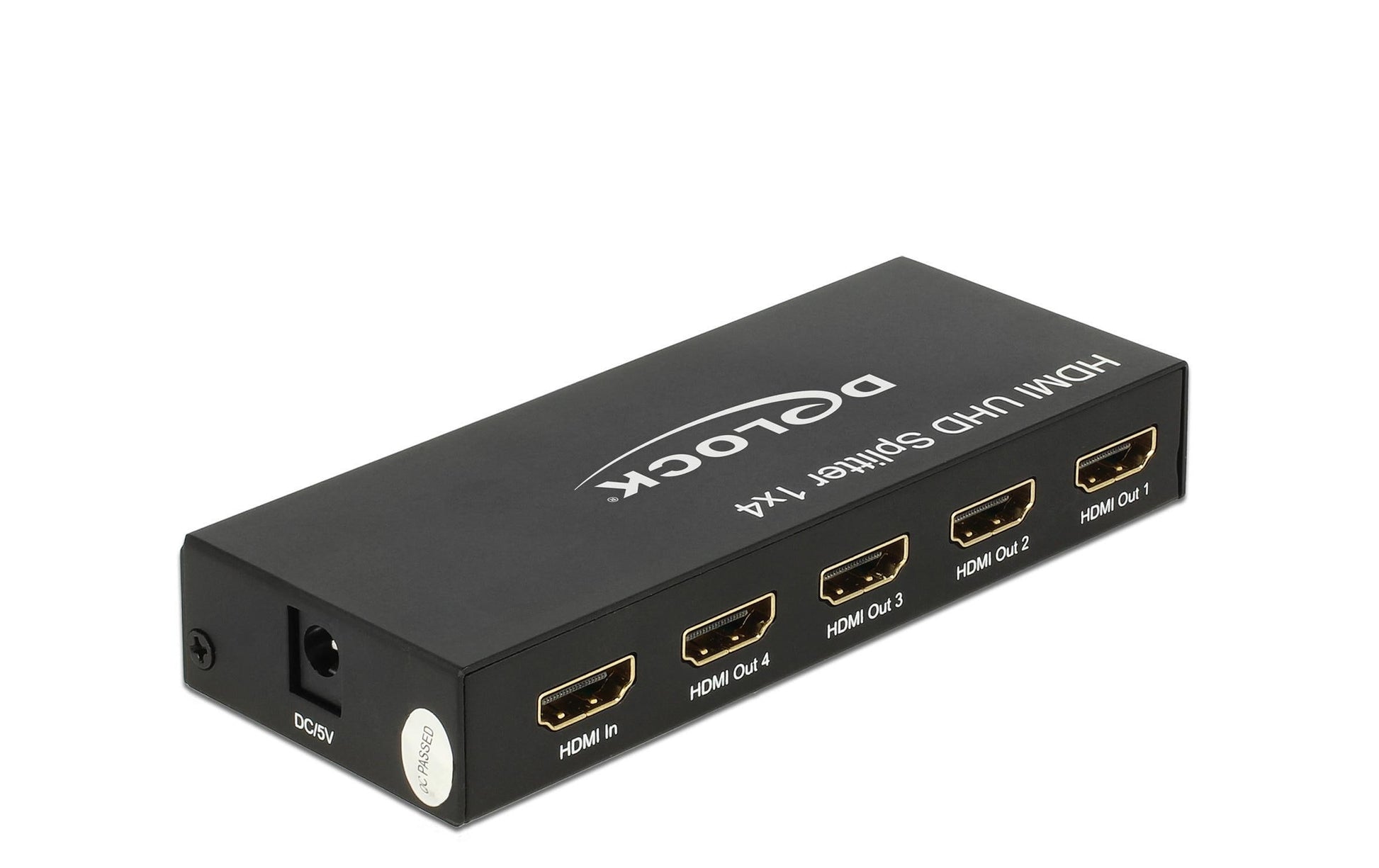 DeLOCK HDMI-Splitter – 4x HDMI, 4K UHD, aktiv – Schwarz, Metall