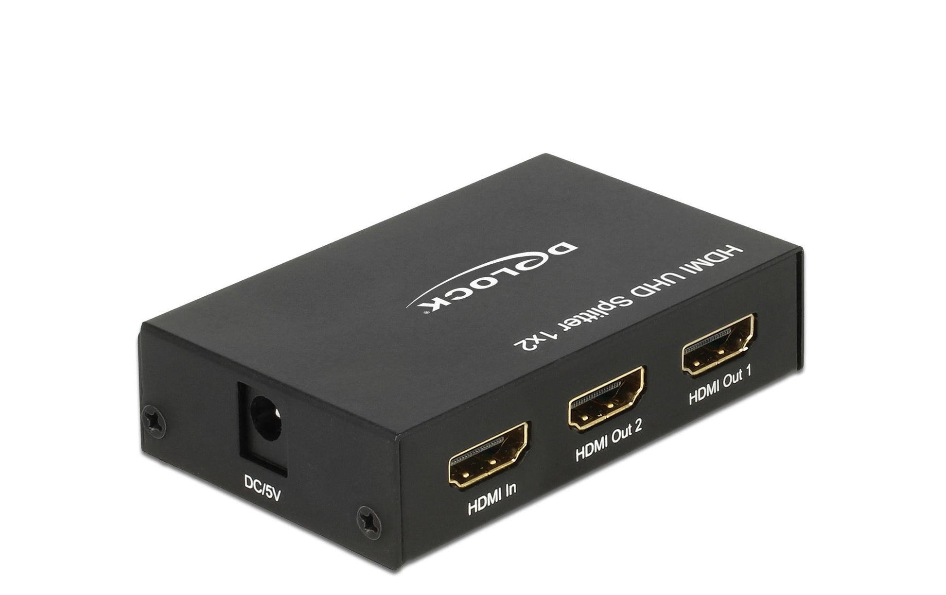 DeLOCK 18682 – Monitorsplitter – 4K UHD (3840×2160@60Hz), 2x HDMI, aktiv, externes Netzteil – Schwarz, Metall