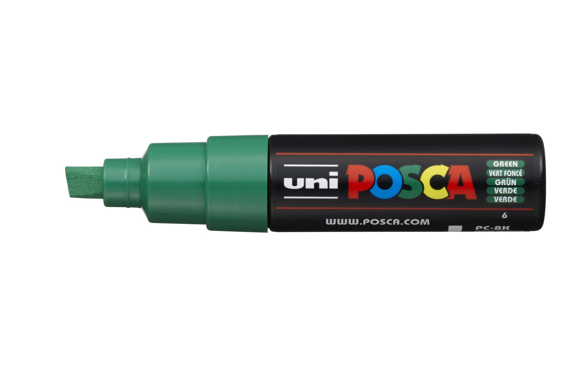 Uni-Ball POSCA PC-8K Kreativ-/Pigmentmarker – Keilspitze 8 mm, grün, feucht abwischbar, deckend – für viele Oberflächen