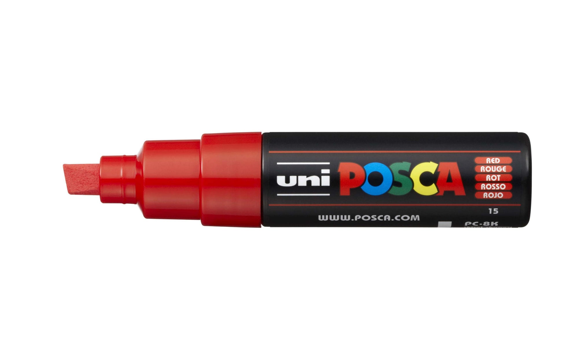 Uni-Ball POSCA Kreativ-/Pigmentmarker – Keilspitze 8 mm, rot, feucht abwischbar, deckend – für viele Oberflächen