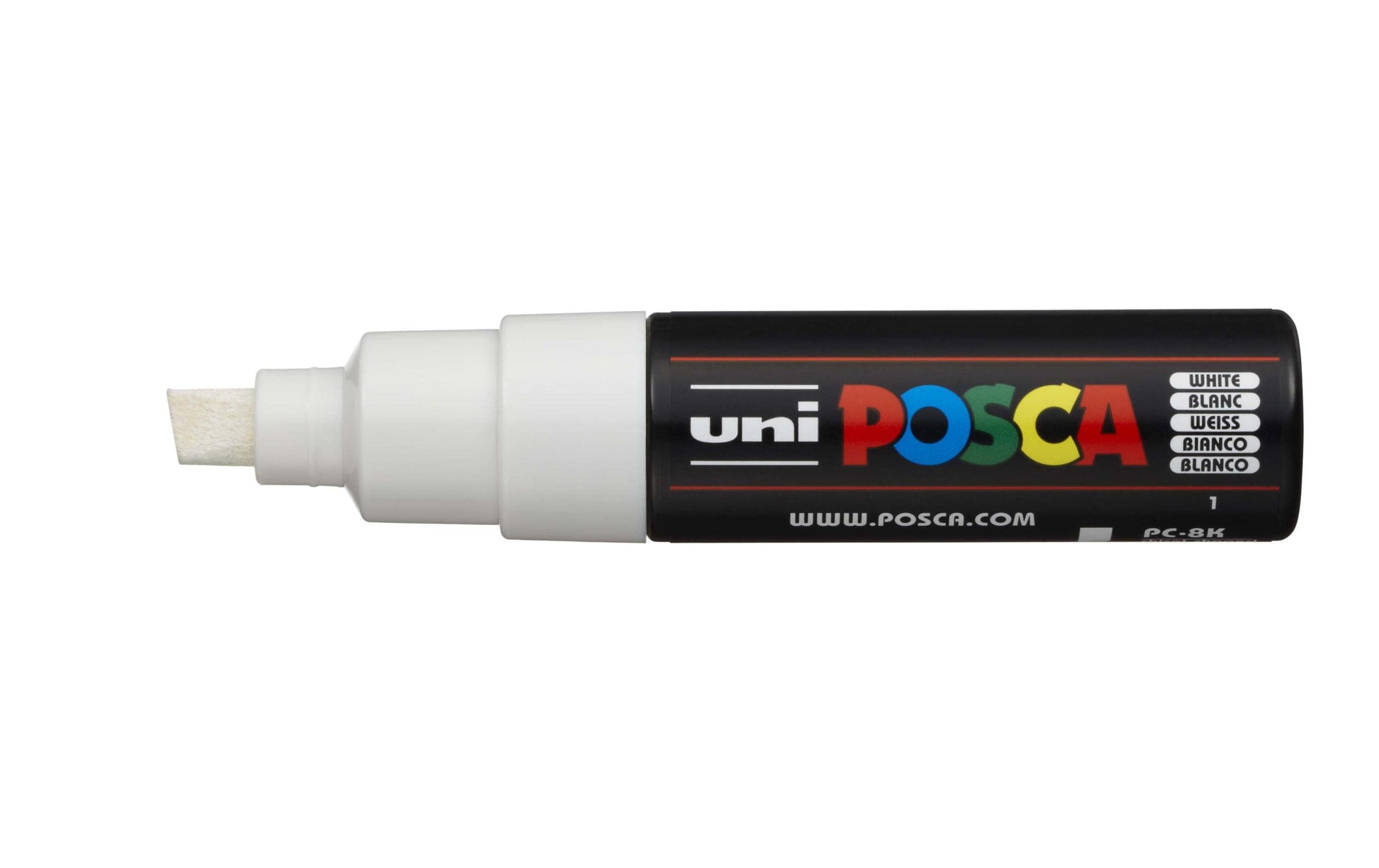 Uni-Ball POSCA PC-8K Kreativ-/Pigmentmarker – Keilspitze 8 mm, weiss, deckend, geruchsarm – für viele Oberflächen