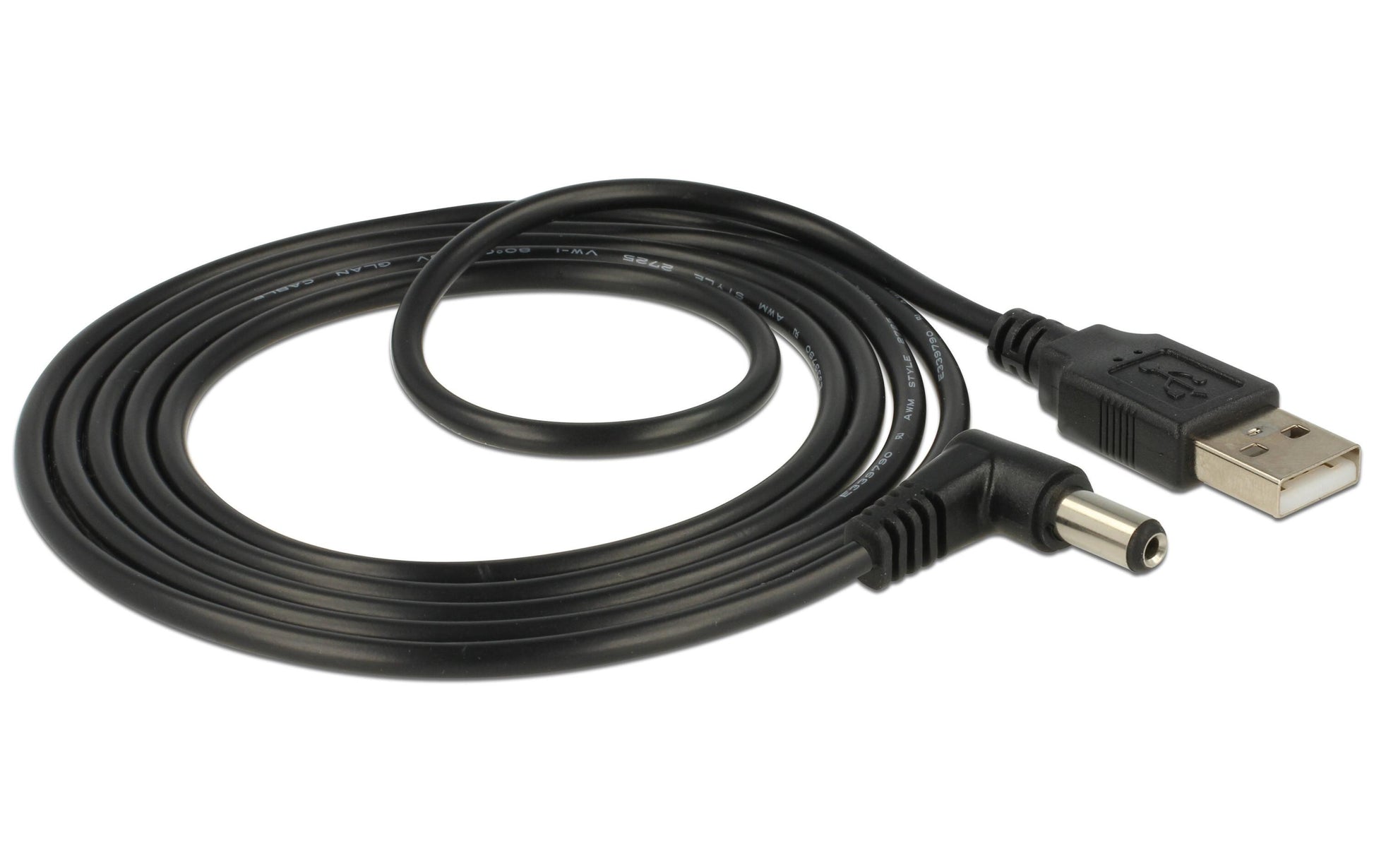 DeLOCK USB-A-zu-DC 5,5×2,1 mm Stromkabel – 1,5 m, gewinkelt, schwarz