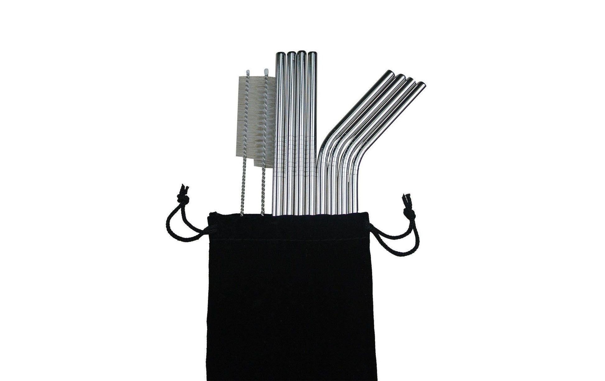 FTM Strohhalm-Set – 8er Set, 26,7 cm, Ø 0,6 cm, Edelstahl, 4 gerade/4 geknickt, inkl. 2 Reinigungsbürsten