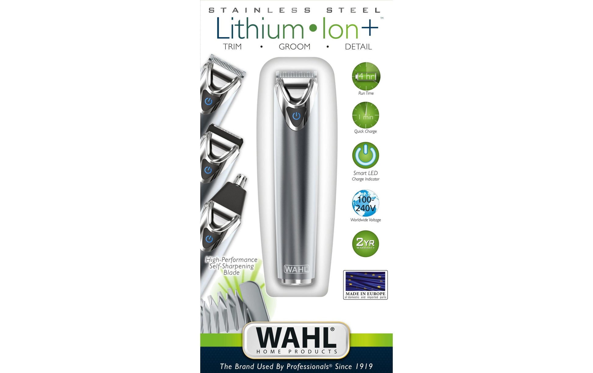 Wahl Bart- und Haarschneider – Lithium-Ionen Akku, min. Schnittlänge 0,7 mm – 360 min Laufzeit – Silber