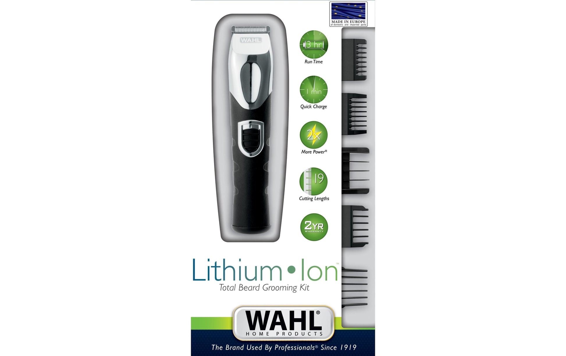 Wahl Bartschneider – Li-Ion-Akku 180 min, 8 Schnittstufen, Schnittbreite 3 cm – Schwarz/Silber