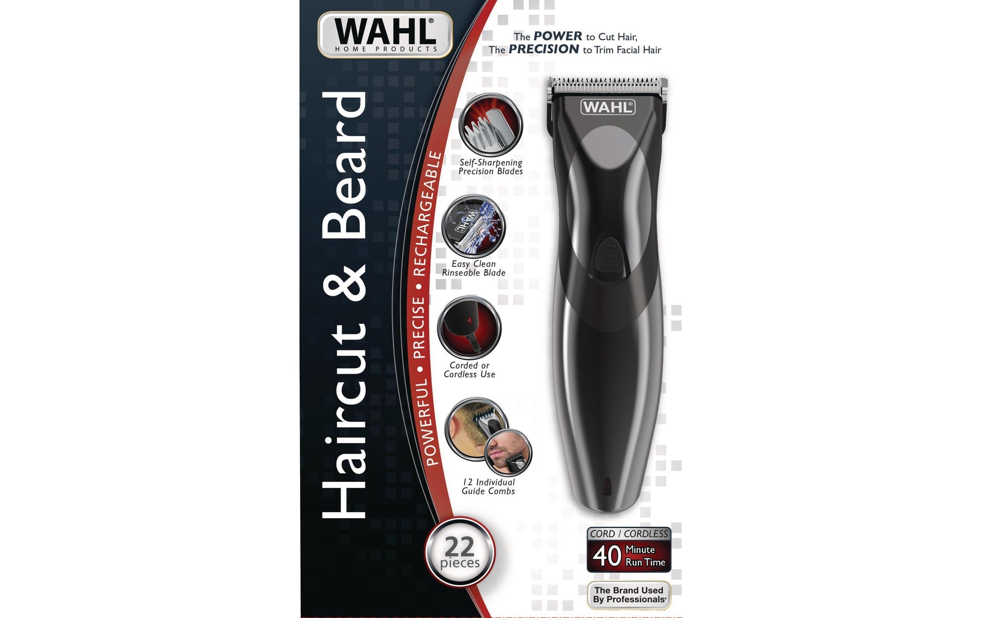 Wahl Haar- und Bartschneider 9639-816 – Akkubetrieb, 40 min Laufzeit, Schnittbreite 4,5 cm – Schwarz
