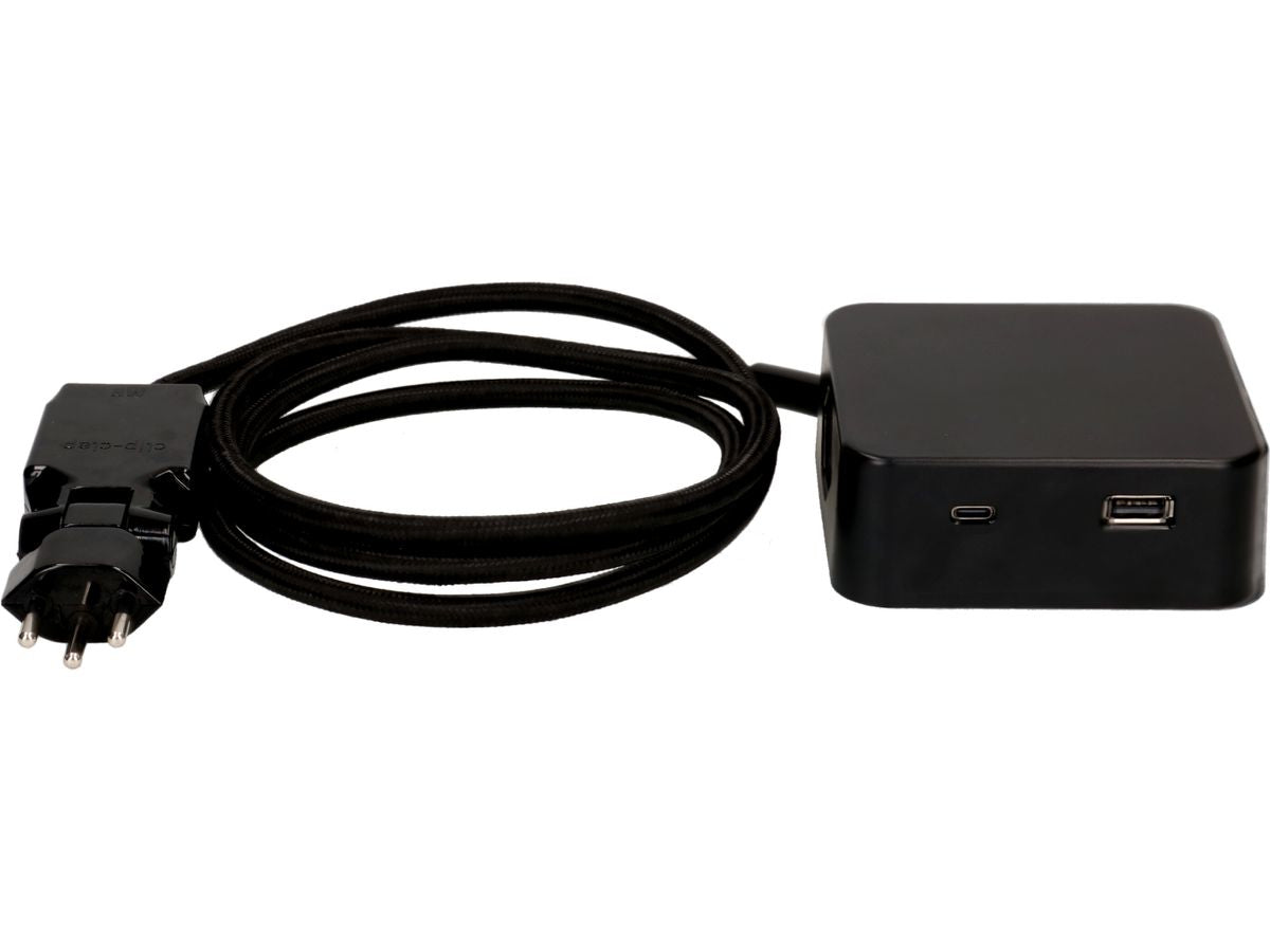 maxTEX Cube Steckdosenleiste – 3× T13, USB‑A/C, 2 m, ohne Schalter, schwarz