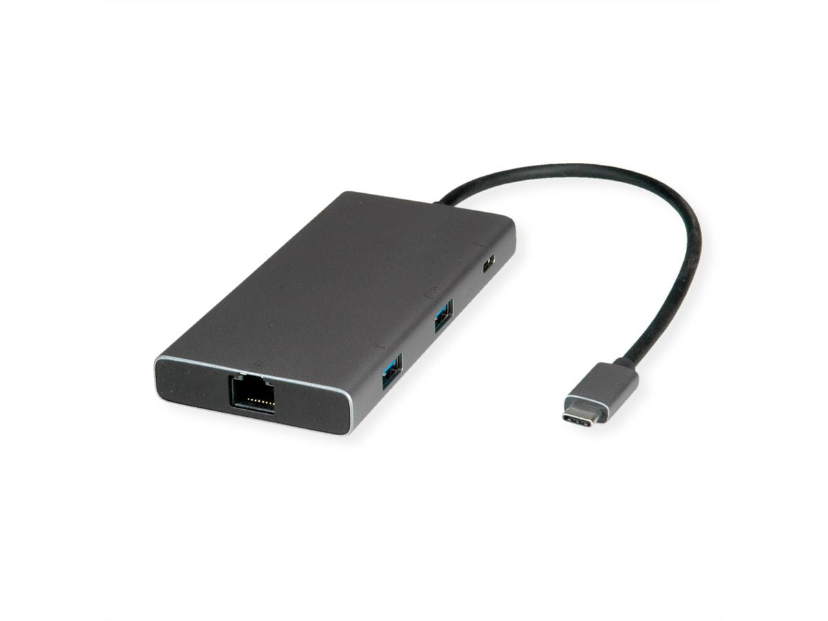 VALUE Dockingstation – USB-C, 1× DP, 1× HDMI, 2× USB-A, PD, RJ45, für MacBook/Notebook/PC
