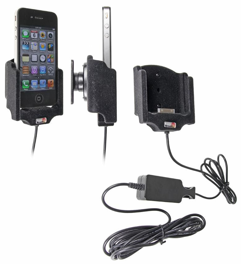 Brodit Auto-Halterung, feste Montage, mit Ladefunktion, Kugelgelenk – für iPhone 4/4S – Schwarz