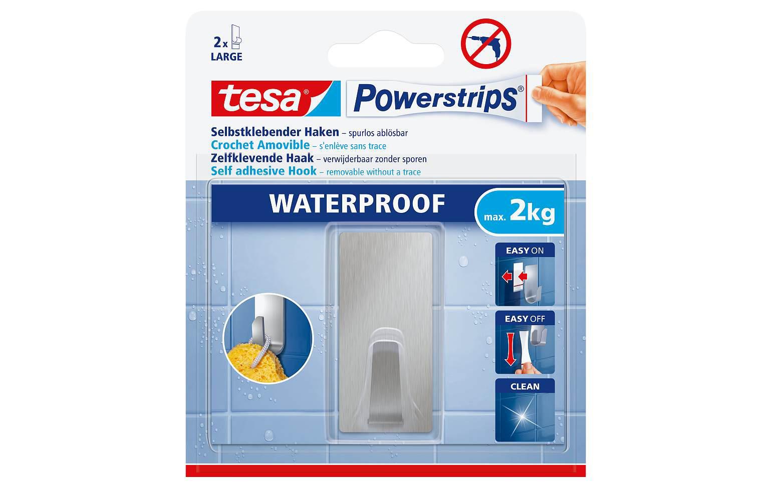 TESA Klebehaken – Edelstahl, 2 kg, Klebestreifen, Silber
