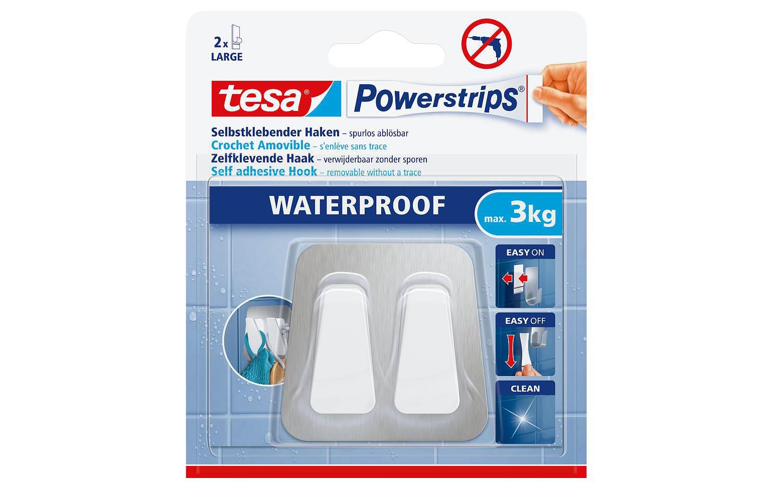 TESA Klebehaken – Kunststoff/Edelstahl, 3 kg, Klebestreifen, Silber