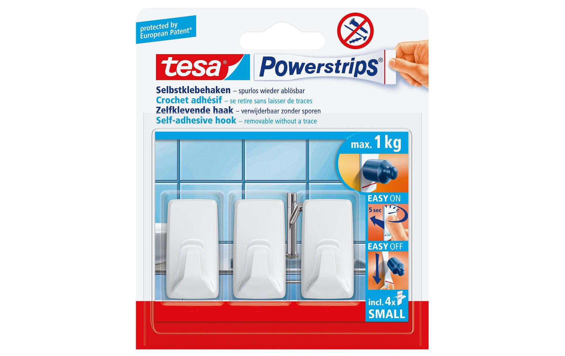 TESA Haken – Polystyrol – Schwarz – 1 kg – 21 × 39 mm – 3 Stück
