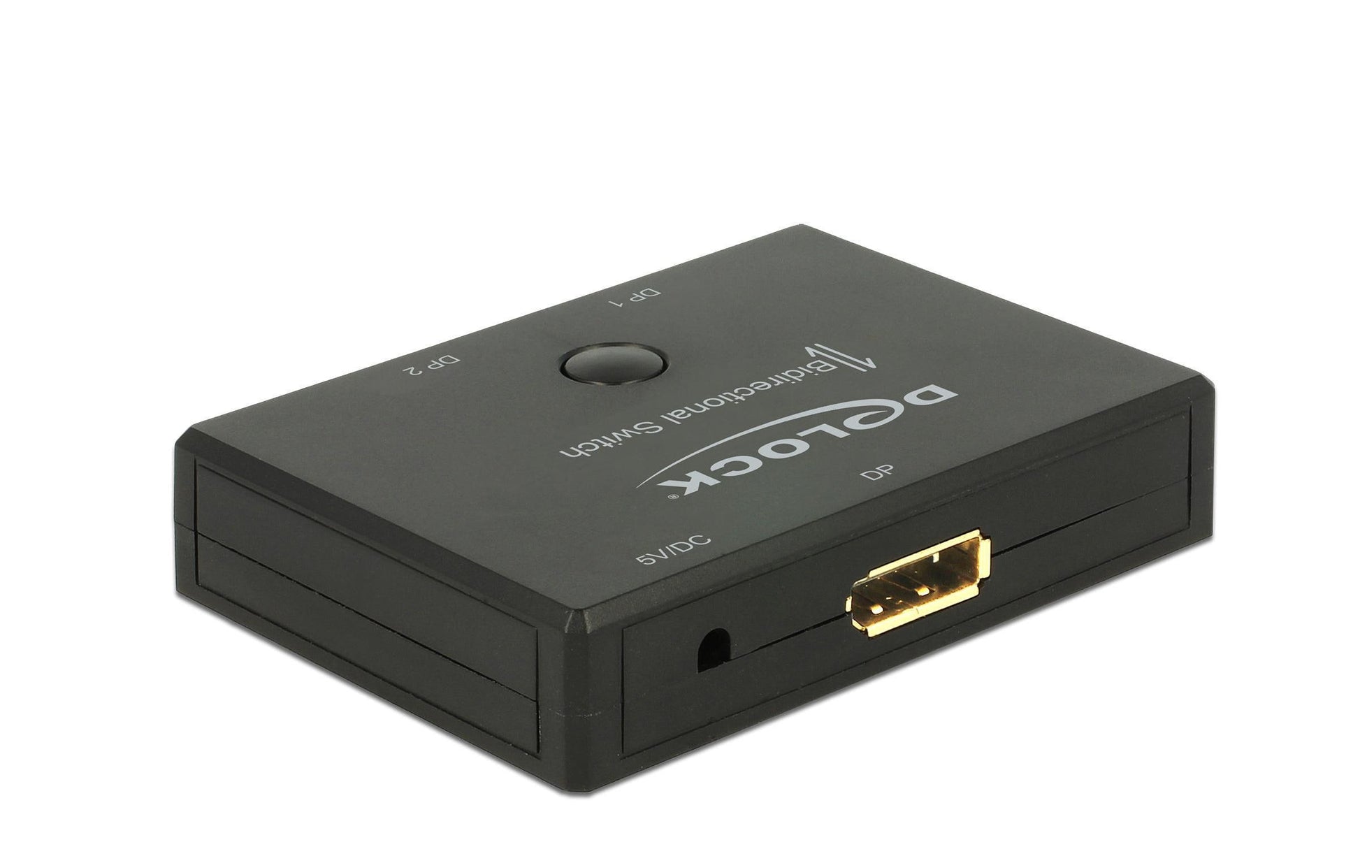 DeLOCK DisplayPort Switch/Verteiler, 2× DP In / 2× DP Out, 4K@60 Hz, bidirektional, Tasten, DC 5 V, Schwarz