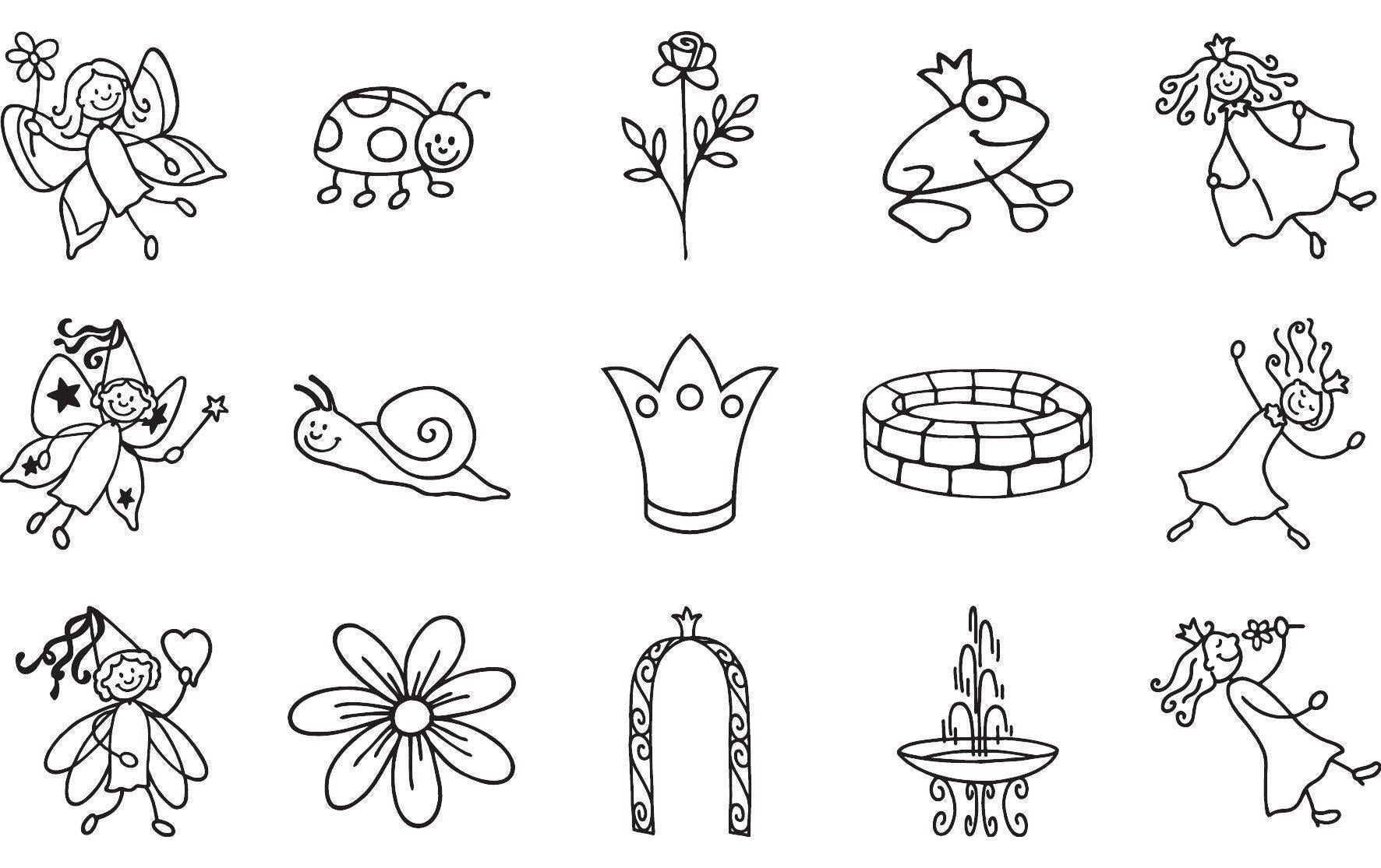 HEYDA Stempel-Set – Prinzessinnen & Feen – 15 Stempel, 1 schwarzes Stempelkissen – Holz