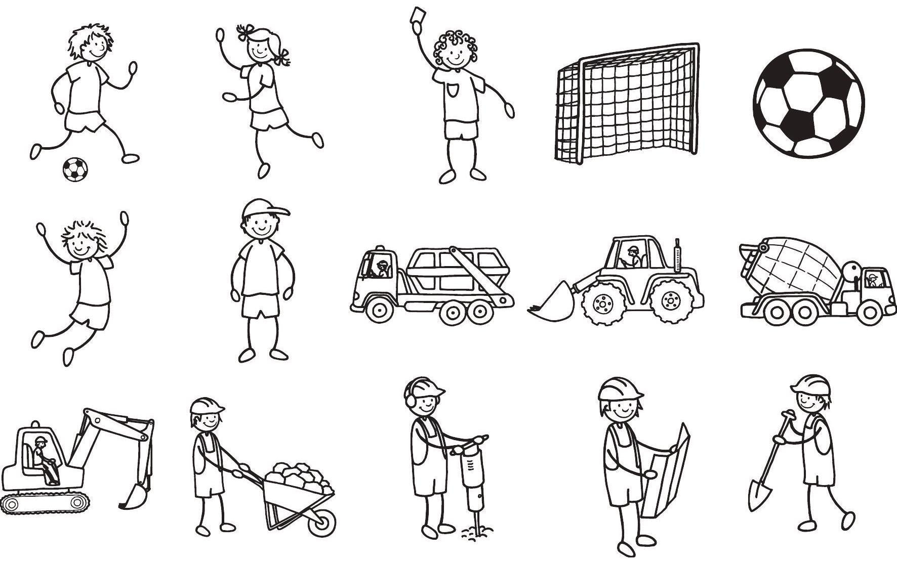 HEYDA Stempel-Set – Fussball & Baustelle – 15 Stempel, 1 schwarzes Stempelkissen – Holz