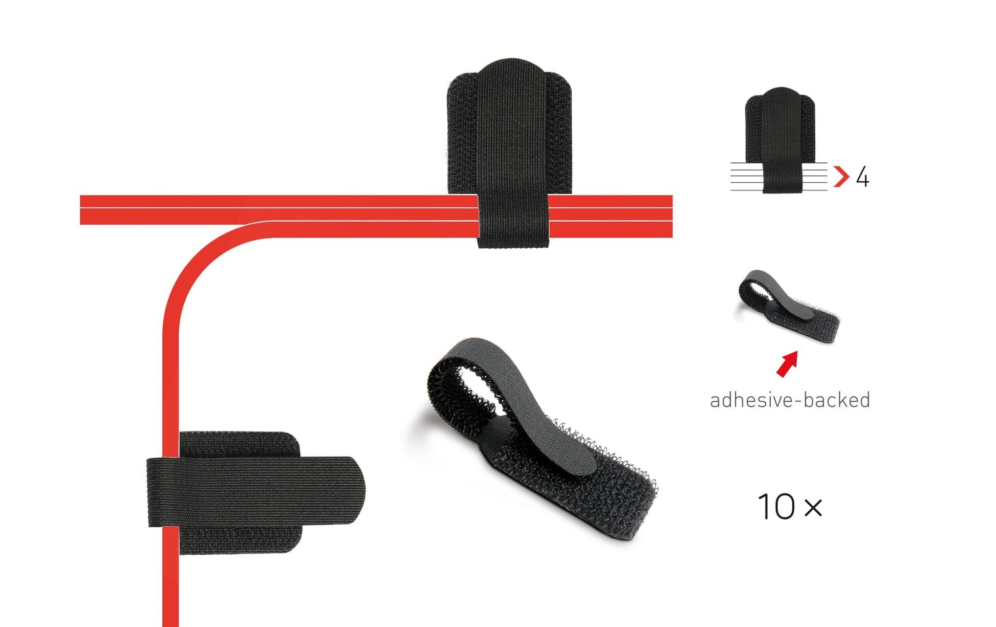 Label-the-cable WALL STRAP – Klettkabelhalter, 30 mm × 0,09 m, Schwarz, 10 Stück