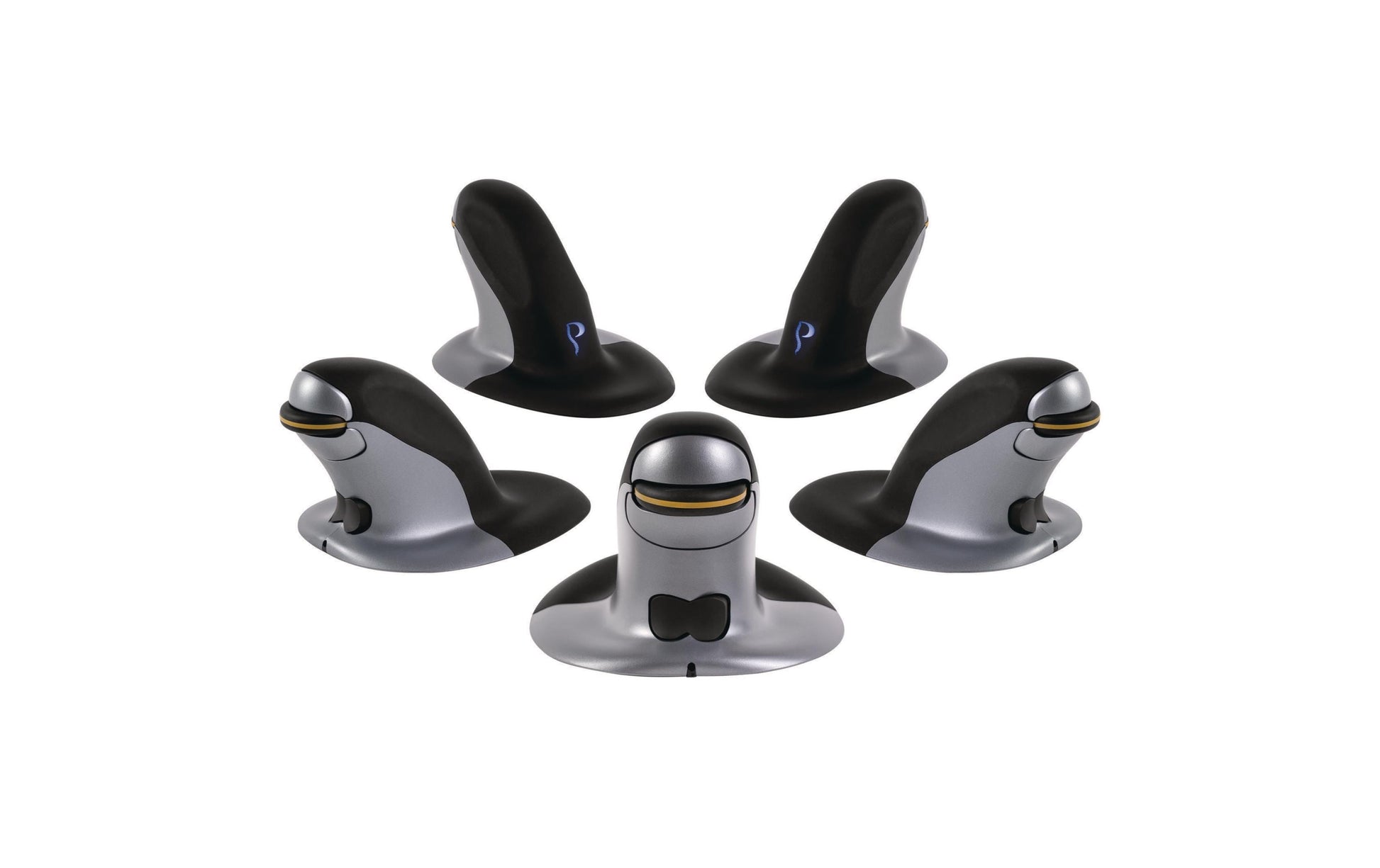 Fellowes Penguin Ergonomische Maus – kabellos, beidhändig, gelenkschonend, BioCote Schutz, schwarz/silber