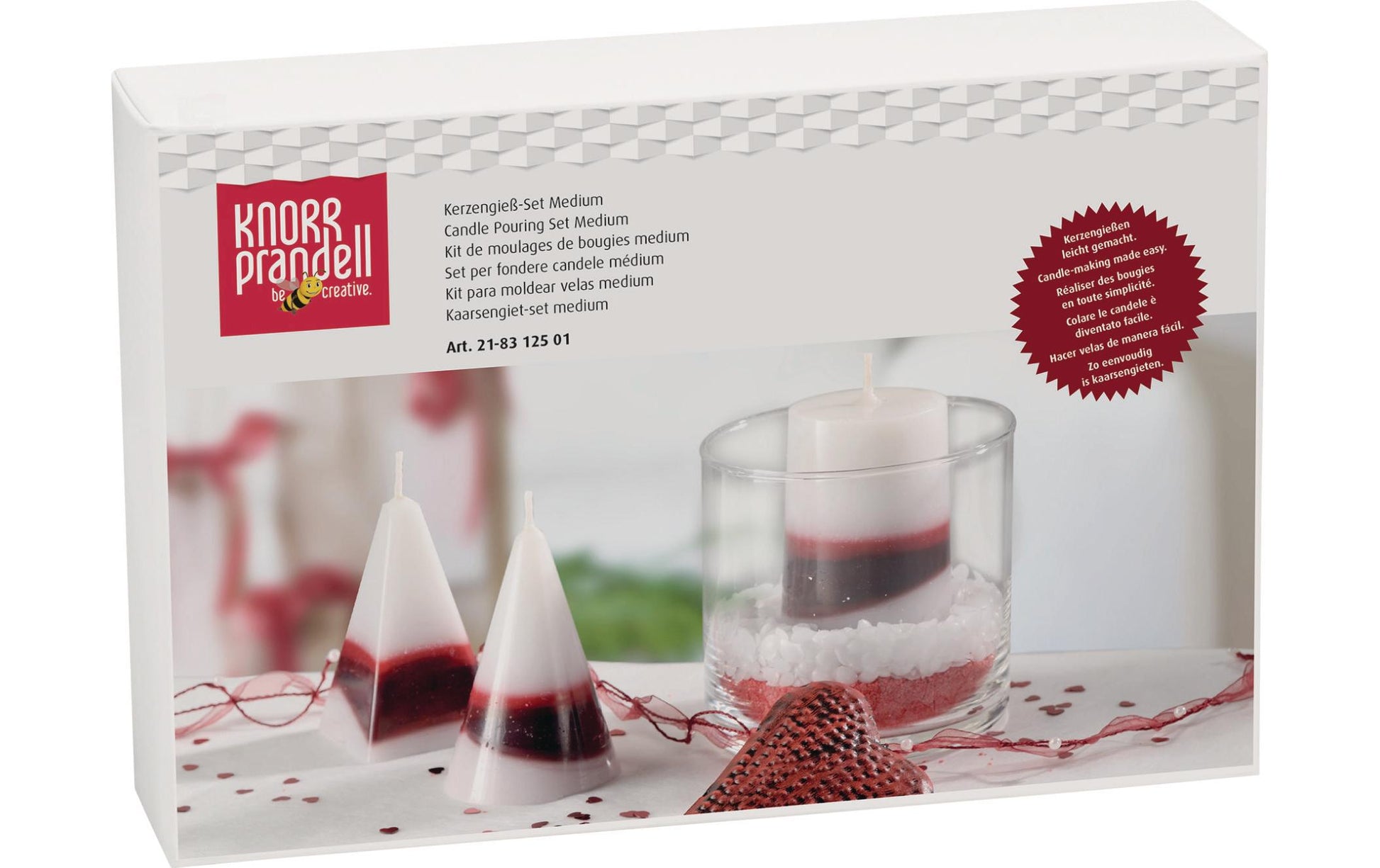 Knorr Prandell – Kerzengiessform-Set – 3 grosse Formen, 500 g Wachs, 3 Färbestäbchen, 1 m Docht