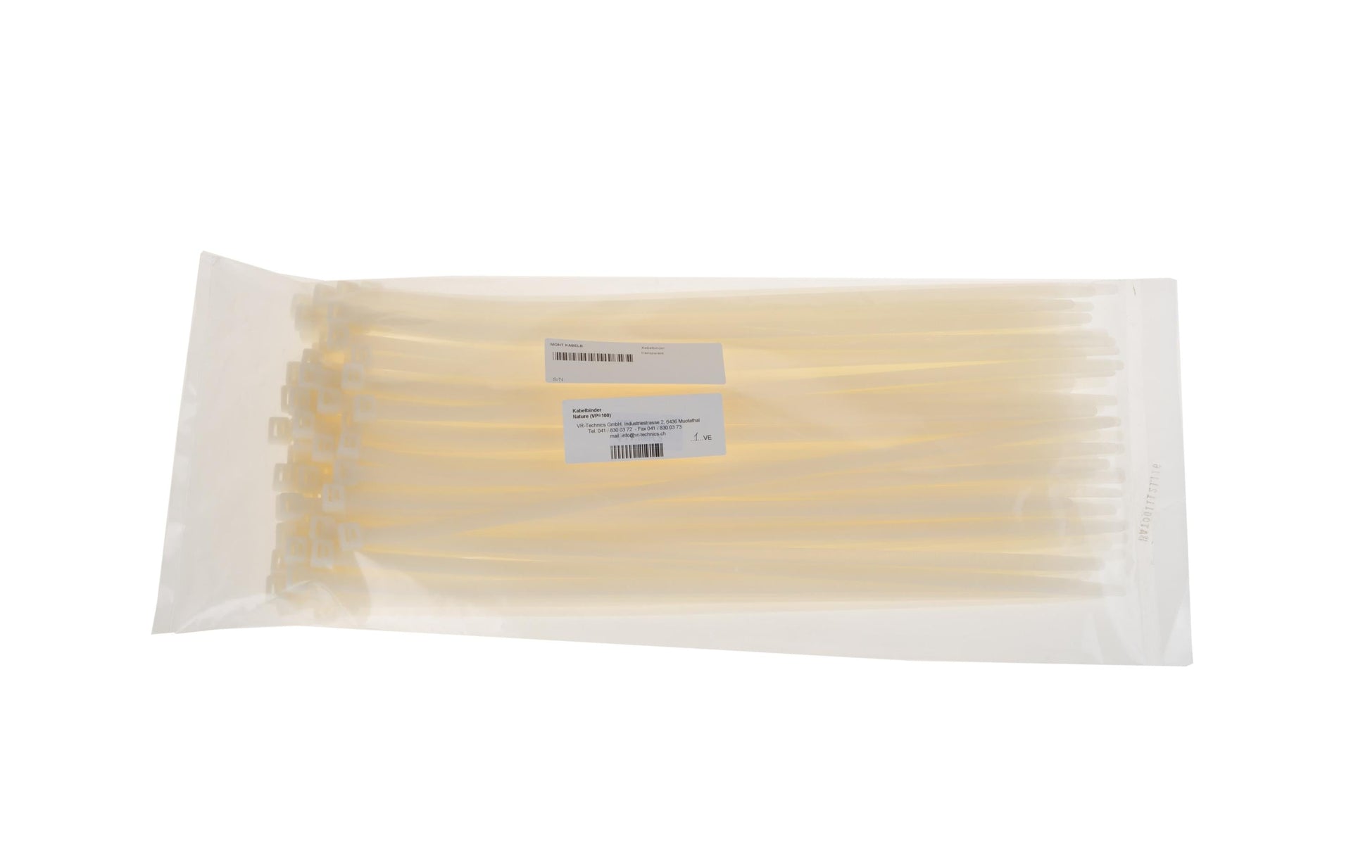 VR Technics Kabelbinder 219155 – 9,5 mm × 0,53 m, Nylon, Transparent, selbstverlöschend, 100er-Pack