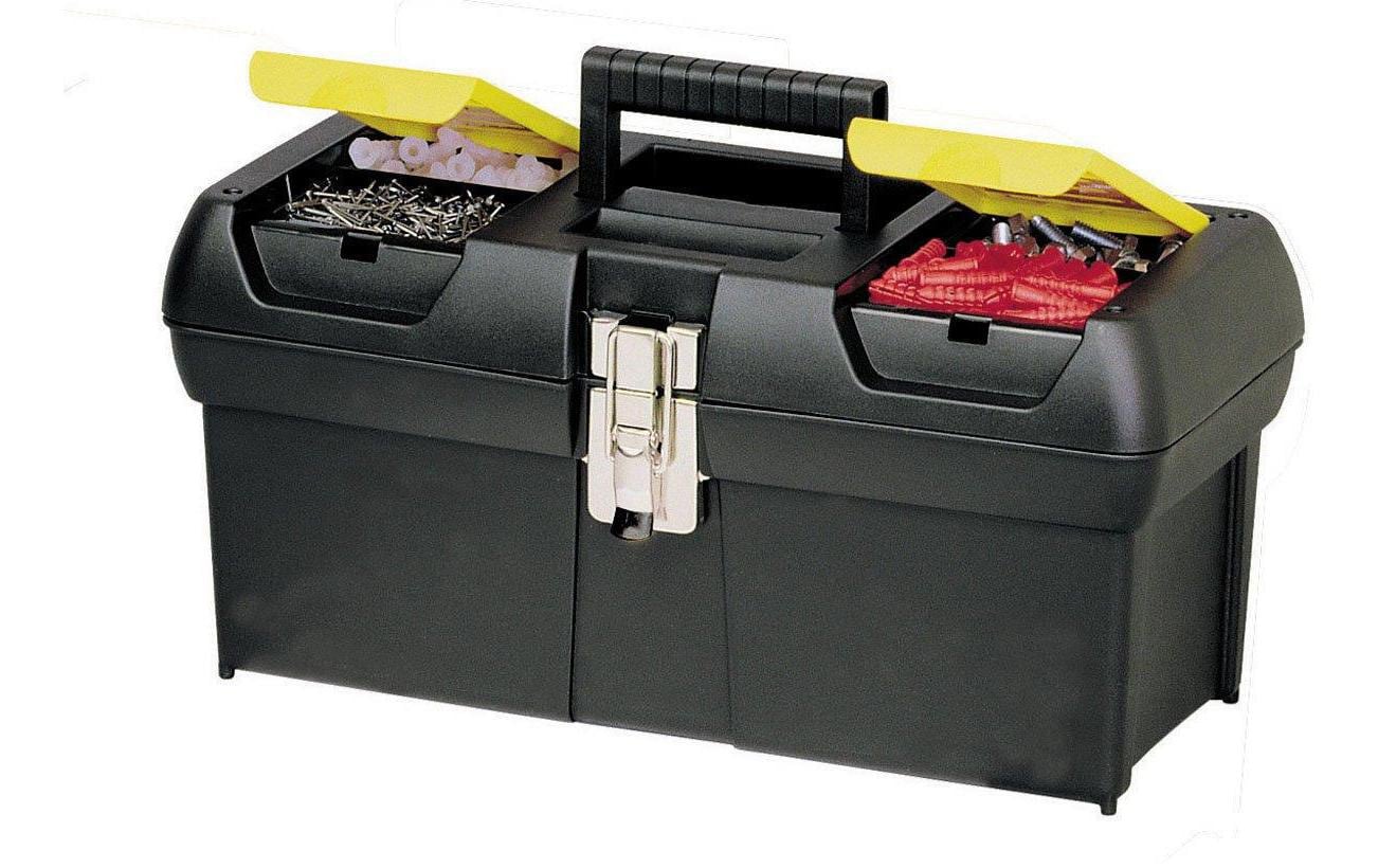Stanley Werkzeugbox – leer, abschliessbar, Deckel, Tragegriff, 2 Fächer, schwarz, B 410 × H 200 × T 190 mm