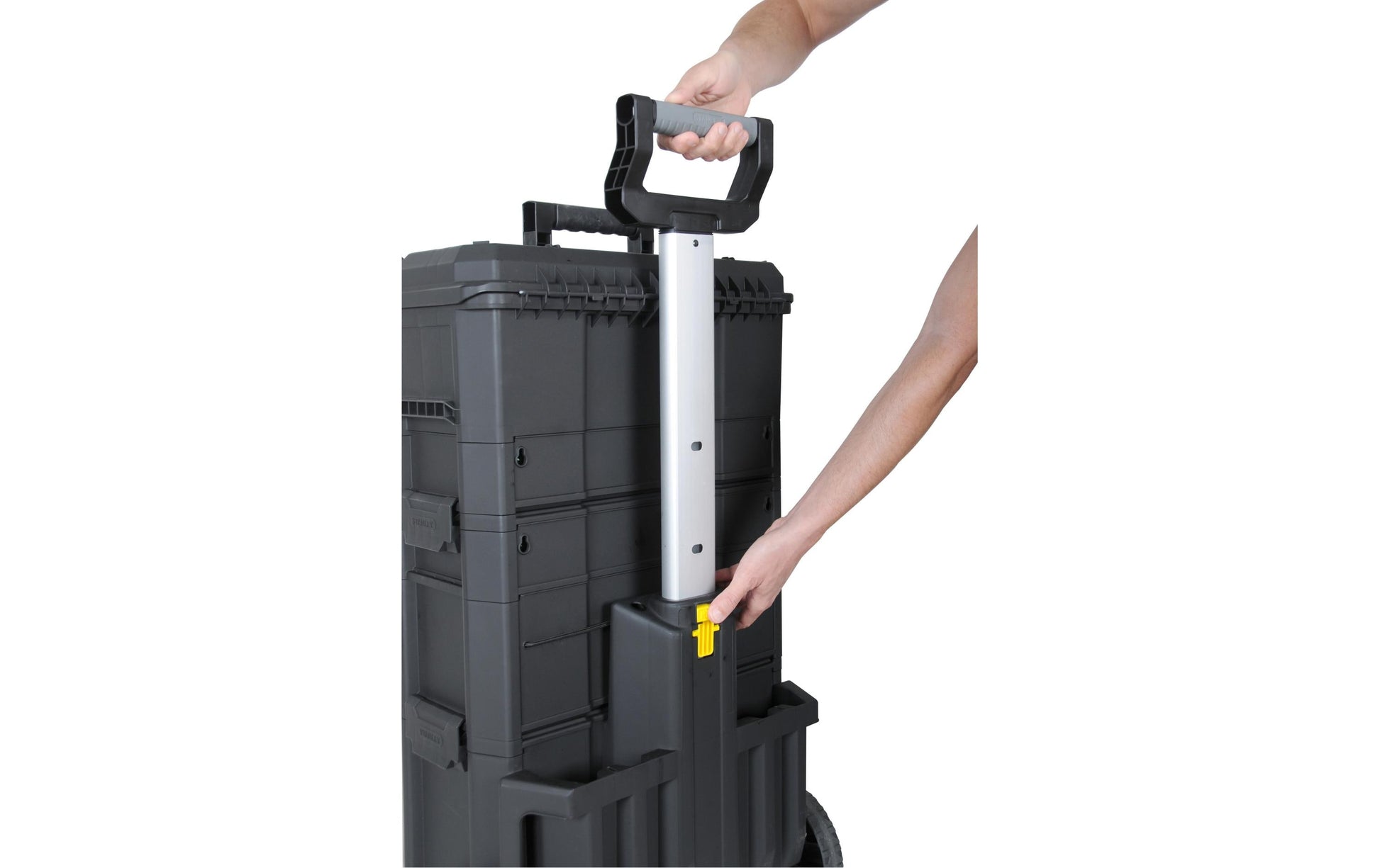 Stanley Werkzeugkasten, 348 × 488 × 866 mm, Kunststoff, schwarz, gelb, Rollen, Sperren