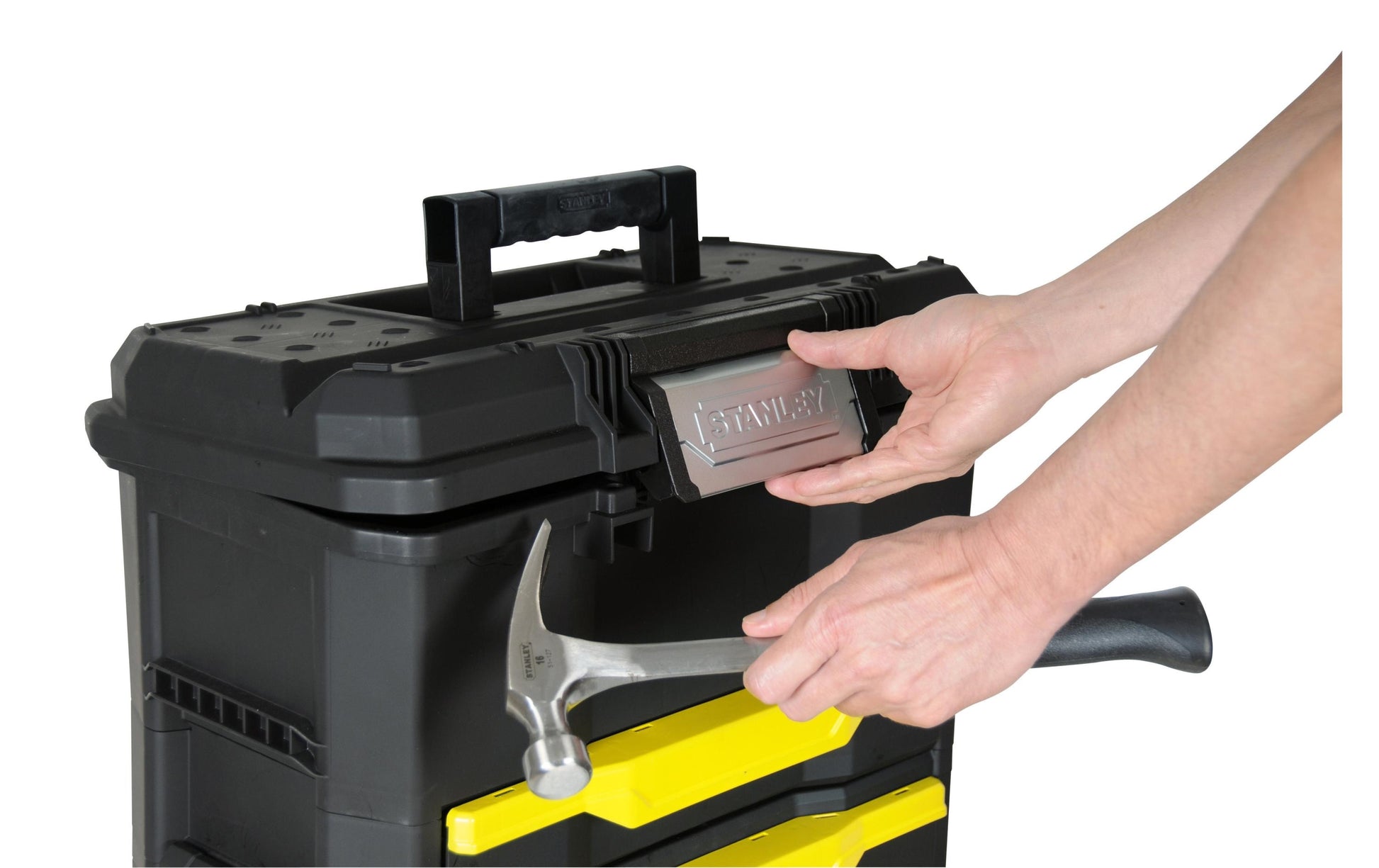 Stanley Werkzeugkasten, 348 × 488 × 866 mm, Kunststoff, schwarz, gelb, Rollen, Sperren