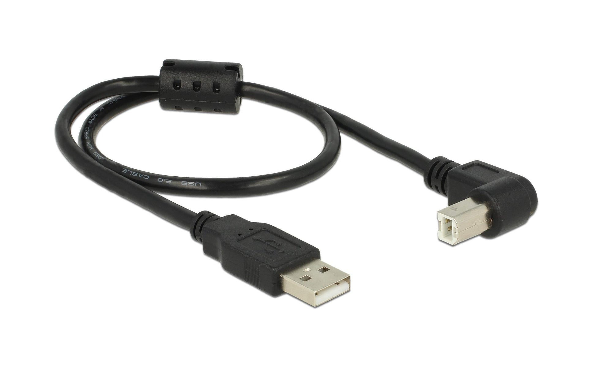 DeLOCK USB-A auf USB-B Kabel – USB 2.0 (480 Mbit/s) – 0,5 m – Abgewinkelt, magnetisch abgeschirmt – Schwarz