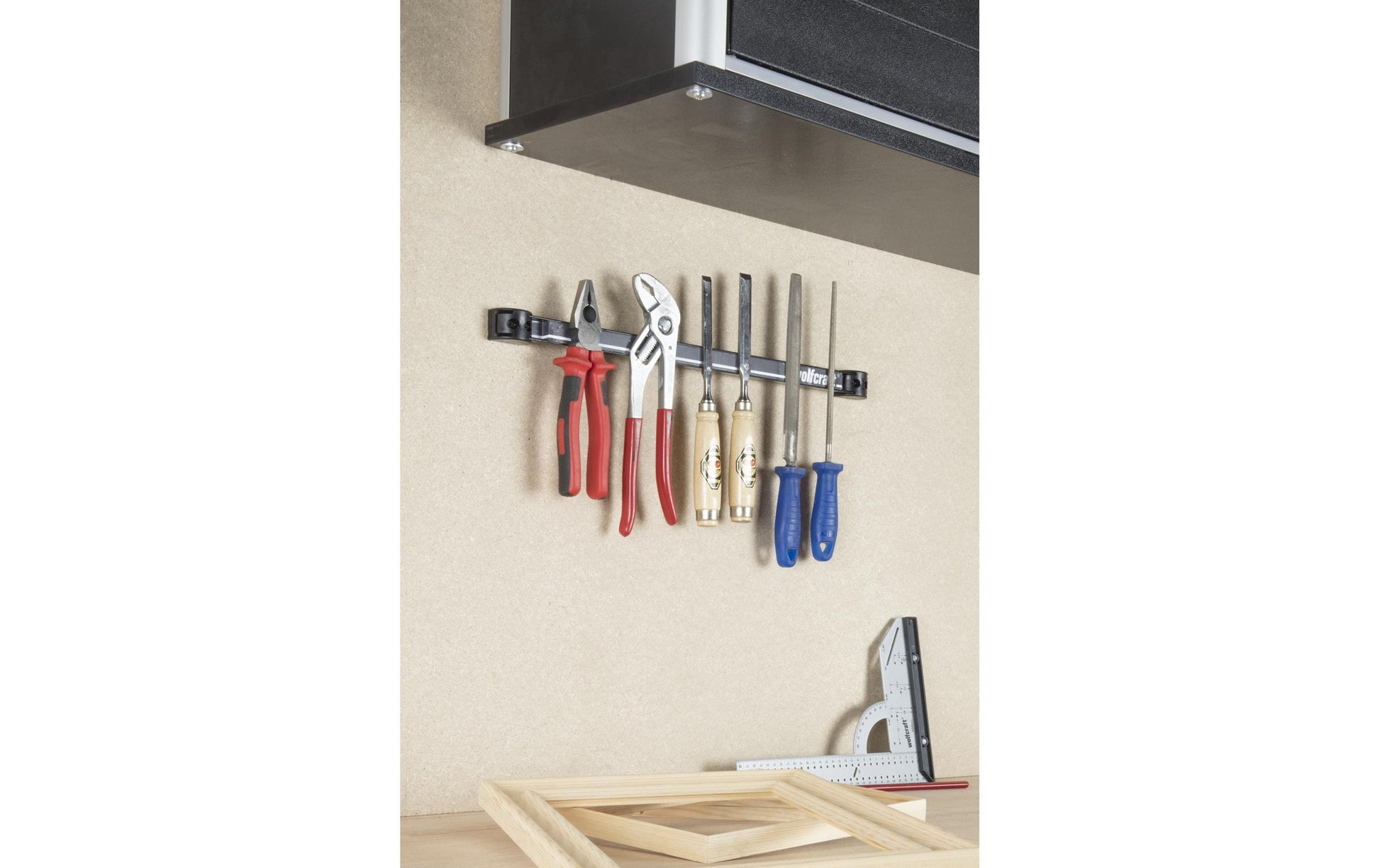 wolfcraft GmbH Wolfcraft Magnetleiste 460 mm – inkl. 2 Halterungen, 4 Schrauben, grau, aluminium