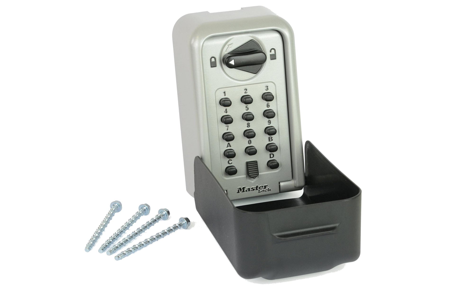 Master Lock Schlüsselsafe 5426EURD-DE – Elektronikschloss – 0,1 l – Wassergeschützt – Wandmontage – Grau