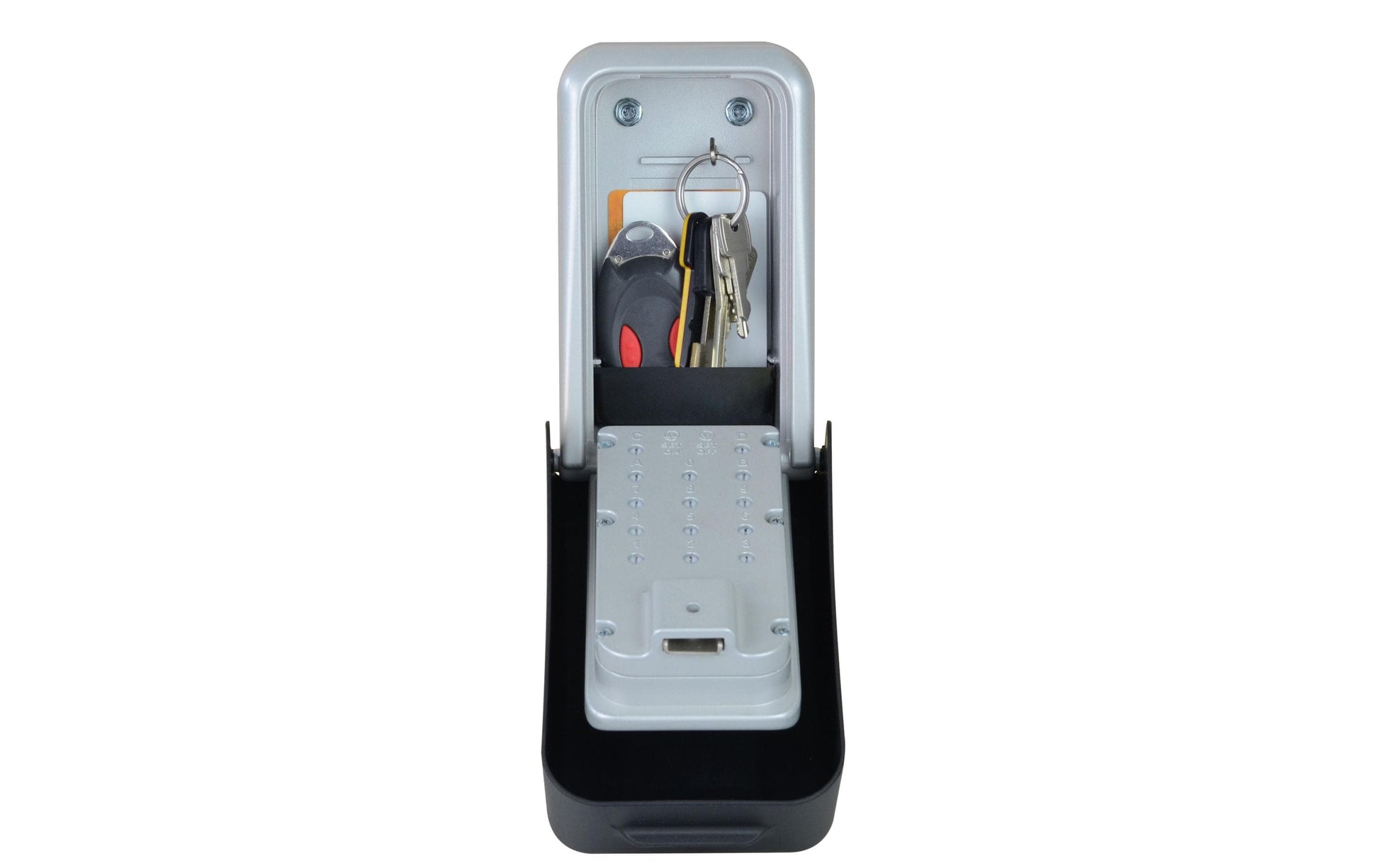 Master Lock Schlüsselsafe 5426EURD-DE – Elektronikschloss – 0,1 l – Wassergeschützt – Wandmontage – Grau
