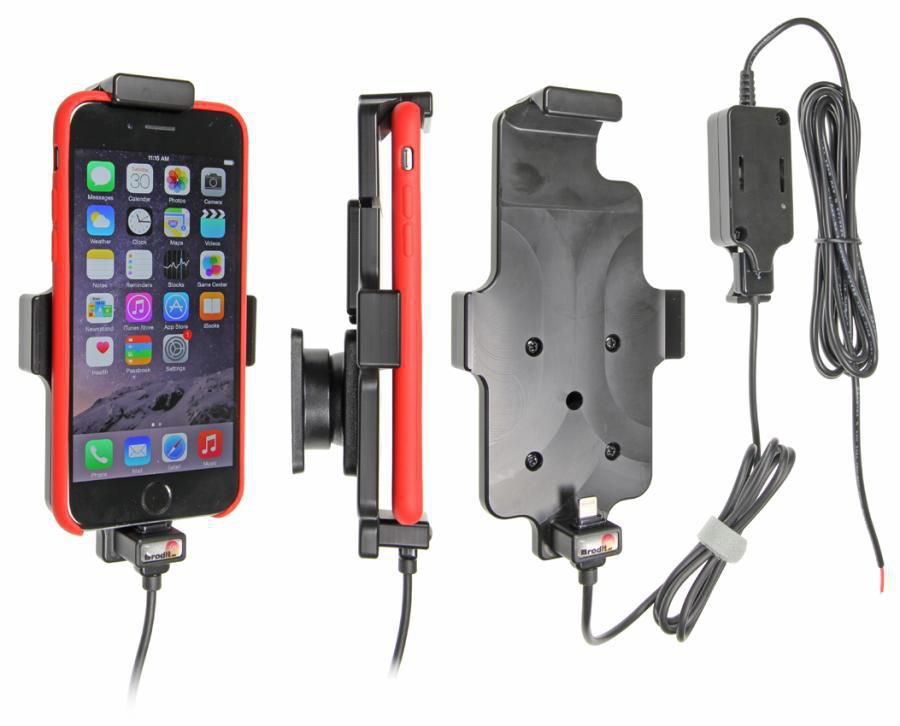 Brodit 527662 – Auto-Ladegerät – 2× USB (QC, 2,4 A), neigbar 0–22° – für Apple iPhone 6 – Schwarz