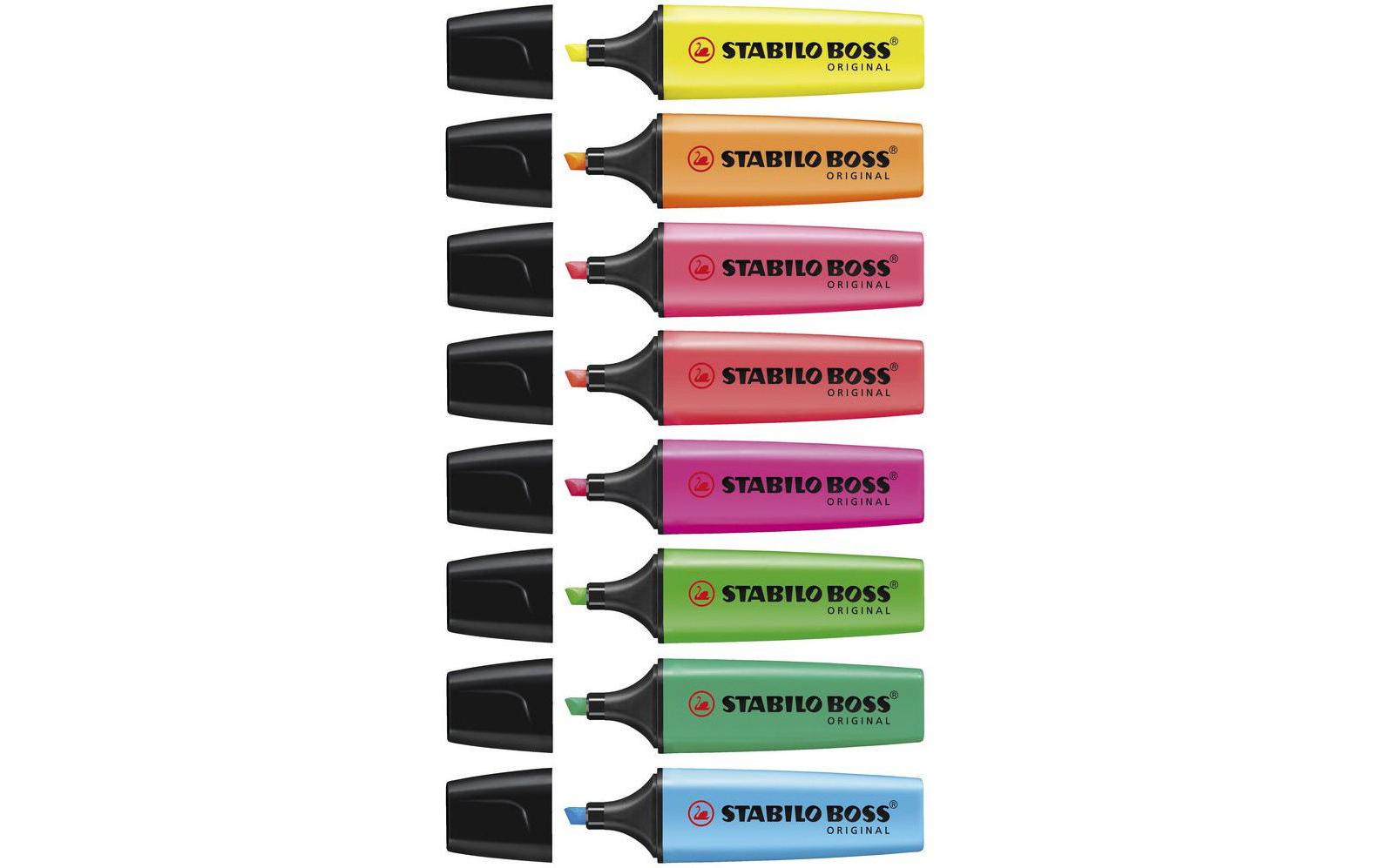 STABILO BOSS Original Textmarker Set 8 Farben – Keilspitze, 2–5 mm, nachfüllbar