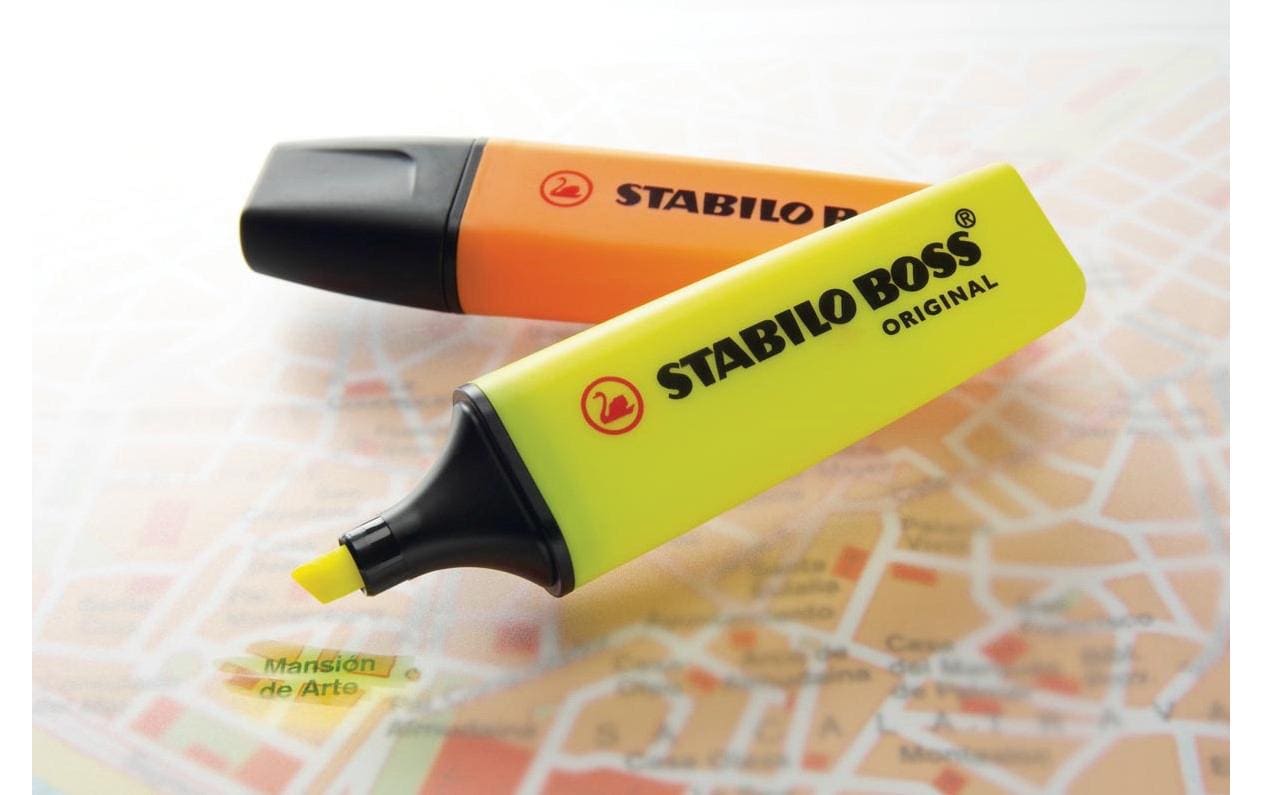 STABILO BOSS Original Textmarker Set 4 Farben – Keilspitze, 2–5 mm, nachfüllbar
