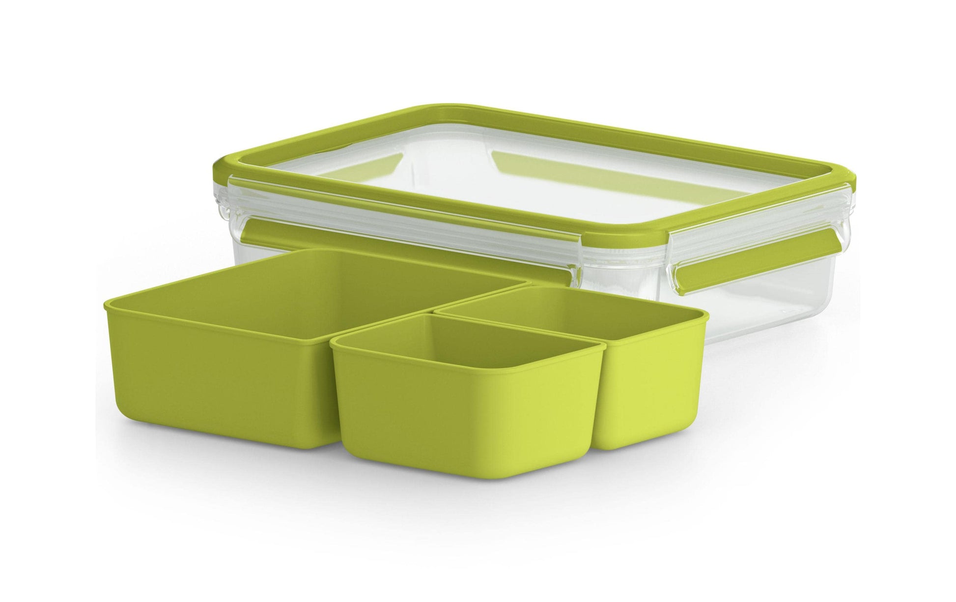 EMSA Lunchbox 1,2 l, 22,5 × 16,3 × 5,8 cm, Kunststoff, grün, mit 3 Einsätzen