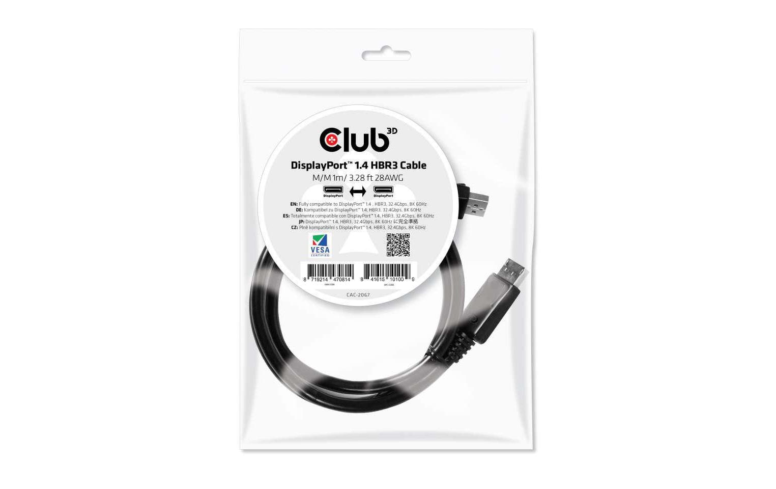CLUB3D DisplayPort-zu-DisplayPort Anschlusskabel – 1 m, DisplayPort 1.4, Schwarz